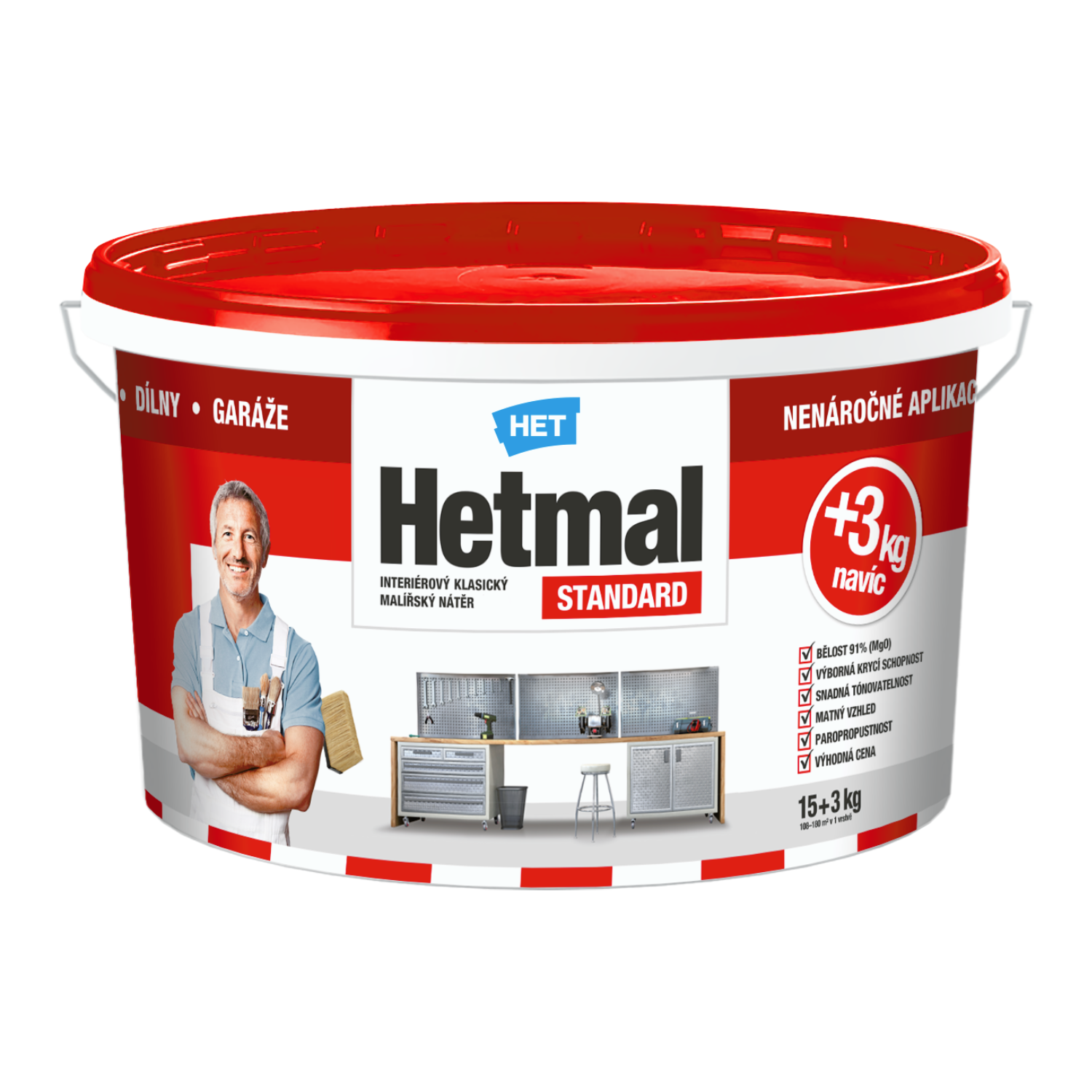 HET Hetmal STANDARD klasický bilý vnitřní malířský nátěr na zeď 15 kg + 3 kg zdarma