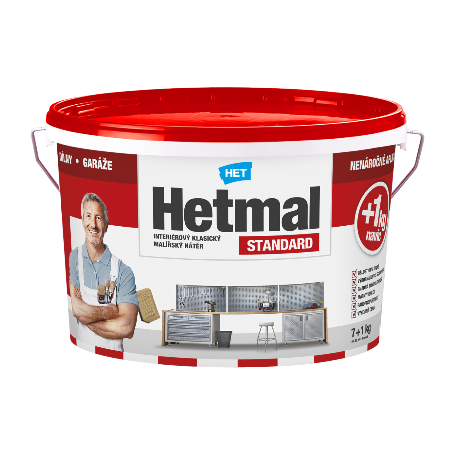 HET Hetmal STANDARD klasický bilý vnitřní malířský nátěr na zeď 7 kg + 1 kg zdarma