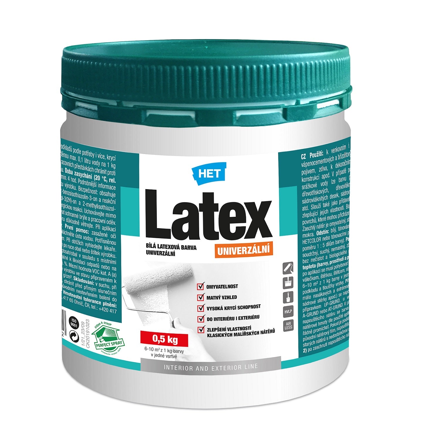 HET Latex UNIVERZÁLNÍ bílá omyvatelná latexová barva do interiéru i exteriéru 0,5 kg