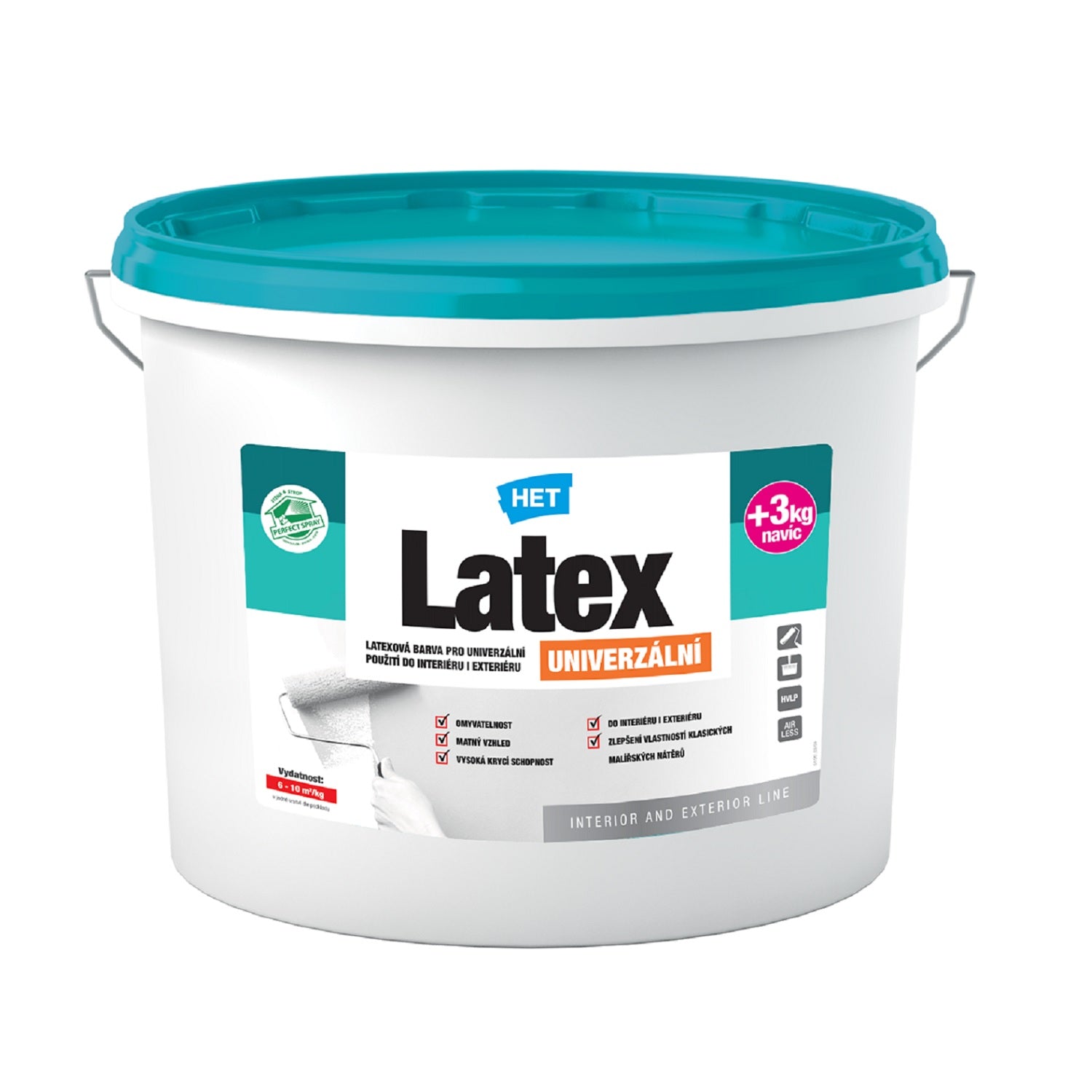 HET Latex UNIVERZÁLNÍ bílá omyvatelná latexová barva do interiéru i exteriéru 10 + 3 kg
