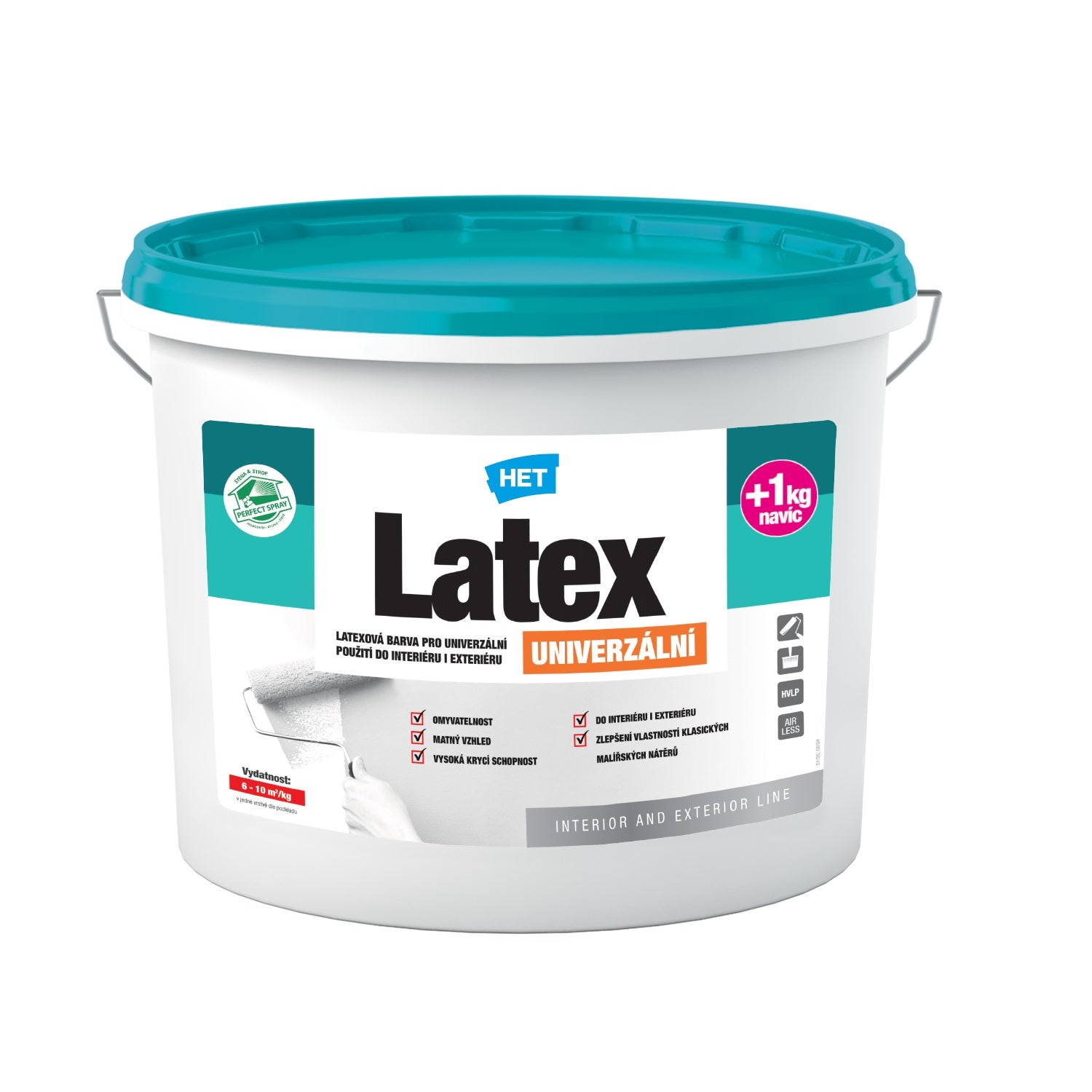 HET Latex UNIVERZÁLNÍ bílá omyvatelná latexová barva do interiéru i exteriéru 5 + 1 kg