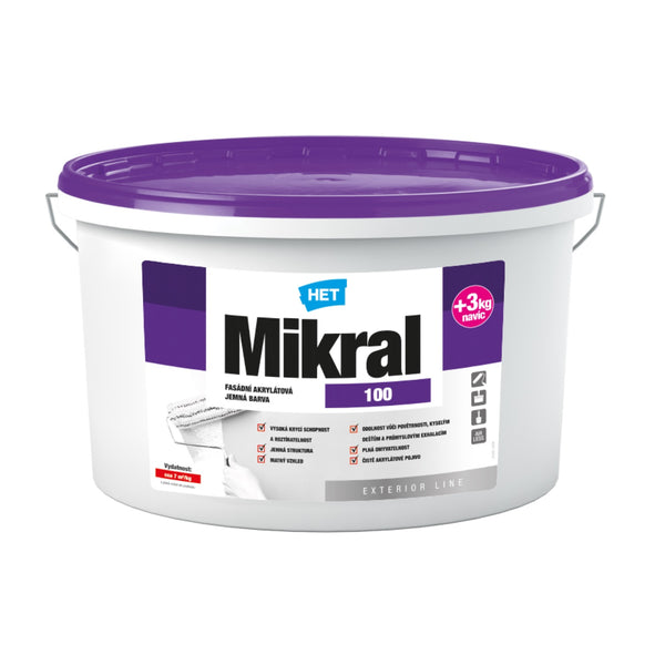 HET Mikral 100 bílá omyvatelná akrylátová fasádní barva 15 + 3 kg