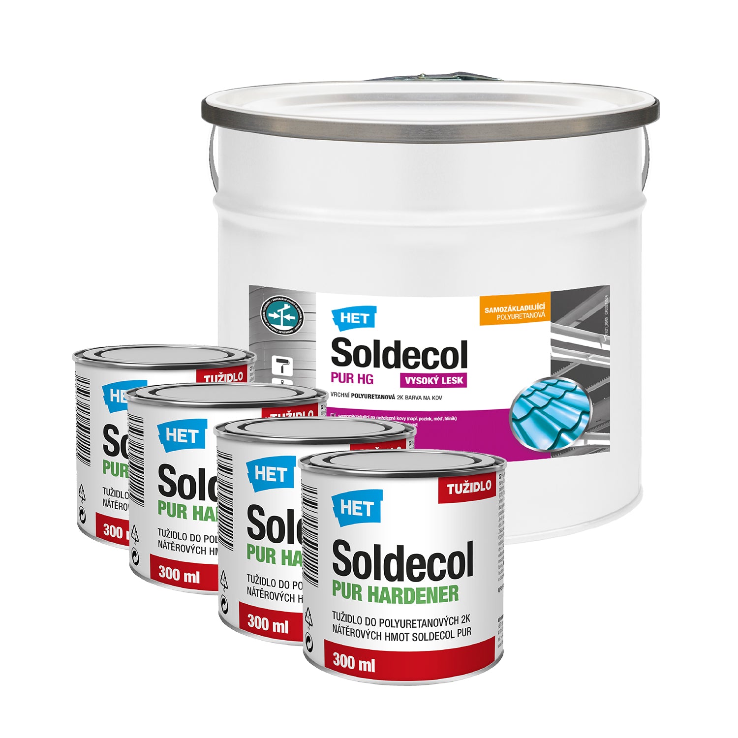 HET Soldecol PUR HG polyuretanová rychleschnoucí barva na kov - 6,2 l (5 l + 4 x 300 ml tužidlo)