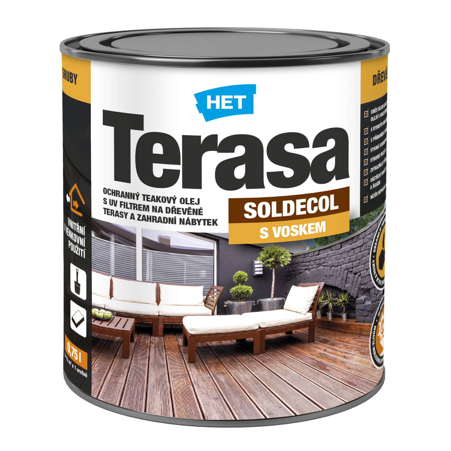 HET SOLDECOL Terasa ochranný voskový olej na dřevěné terasy a zahradní nábytek 0,75 l