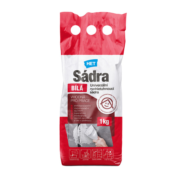 HET Sádra BÍLÁ univerzální stavební sádra na zeď 1 kg