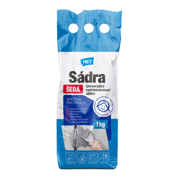 HET Sádra ŠEDÁ univerzální stavební sádra na zeď 1 kg