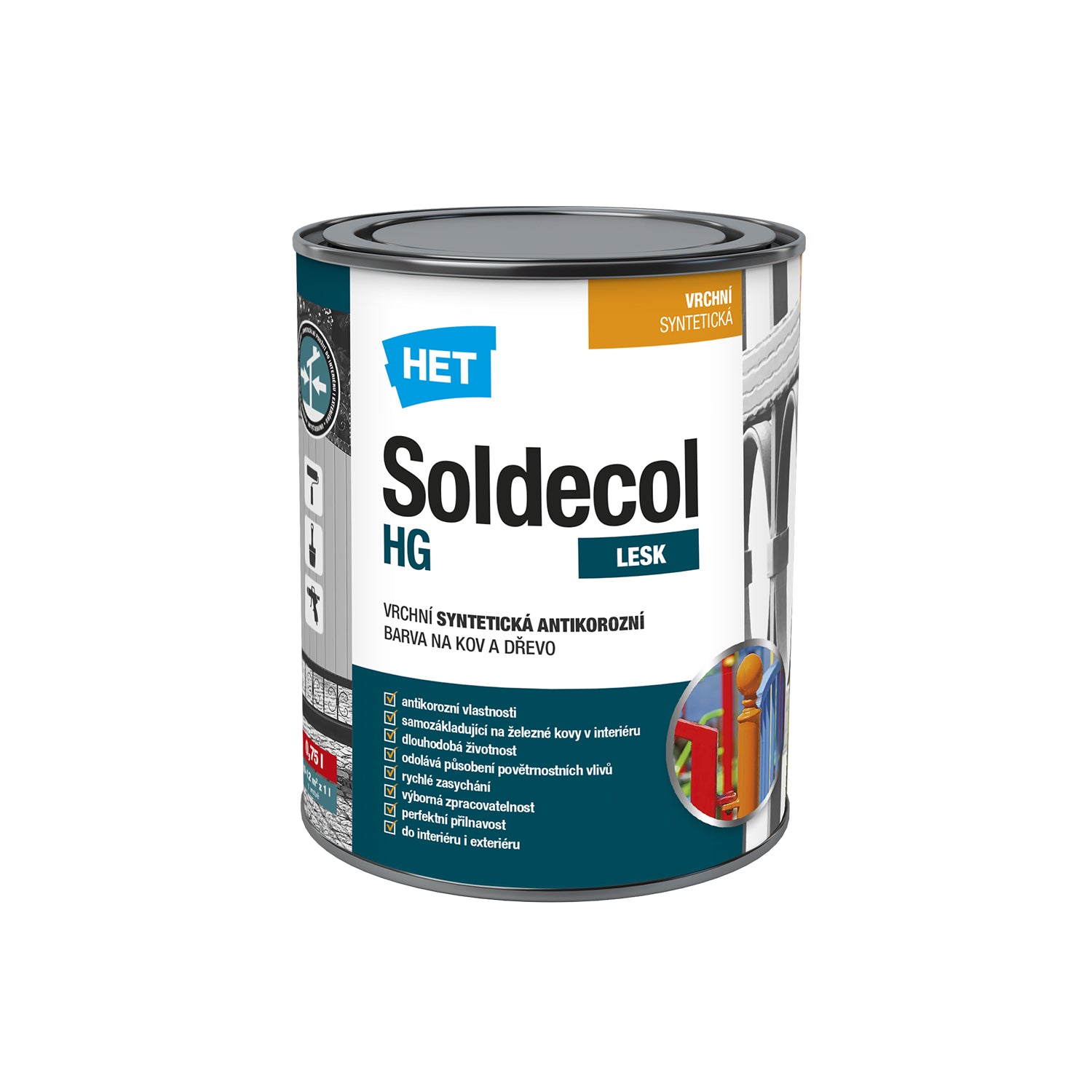HET Soldecol HG rychleschnoucí syntetická antikorozní barva na kov a dřevo 0,7 l