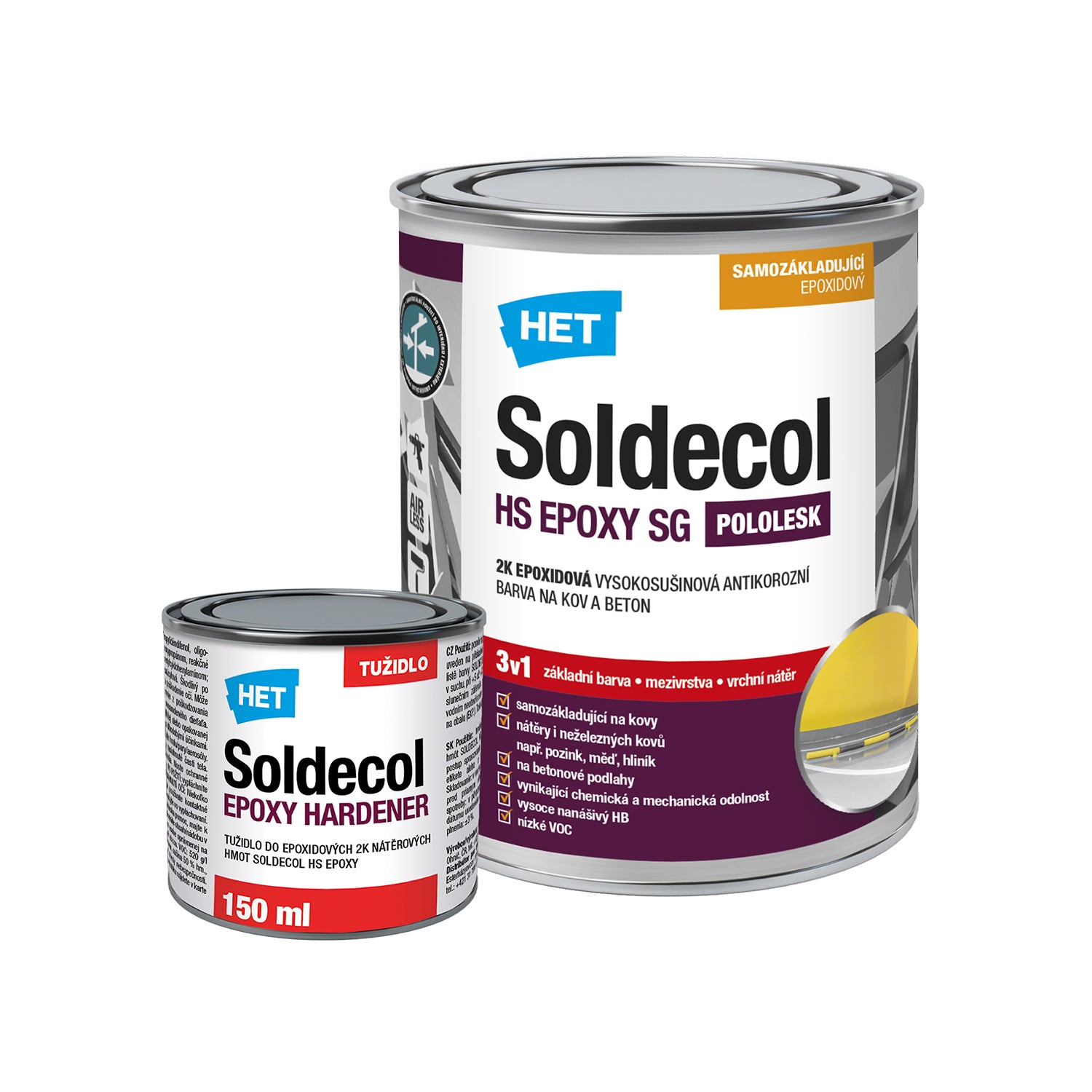HET Soldecol HS EPOXY SG dvousložková epoxidová antikorozní barva na kov a beton - 0.9 l (0.75 l + 150 ml tužidlo)