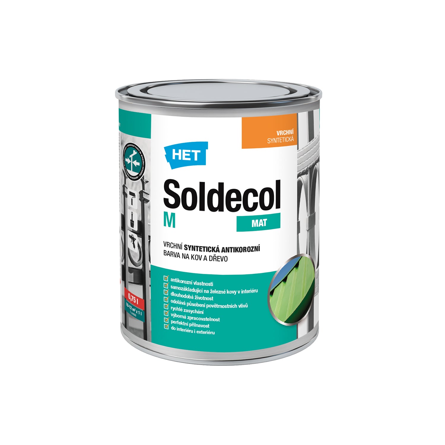 HET Soldecol M rychleschnoucí antikorozní bílá barva na dřevo a kov 0,75 l