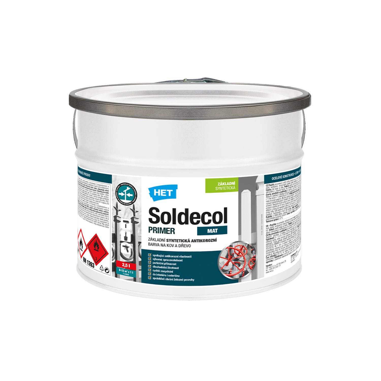 HET Soldecol PRIMER základní rychleschnoucí antikorozní barva na kov a dřevo 2,5 l