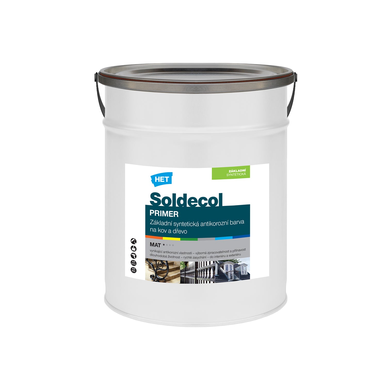 HET Soldecol PRIMER základní rychleschnoucí antikorozní barva na kov a dřevo 7 l