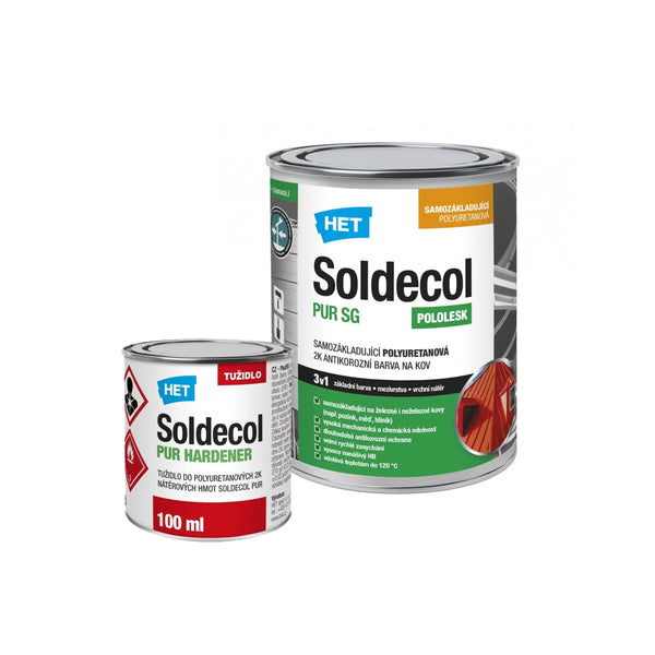 HET Soldecol PUR SG - 3v1 vodou rěditelná polyuretanová 2K antikorozní barva na kov a tužidlo - 0,85 l (0,75 l + 100 ml tužidlo)