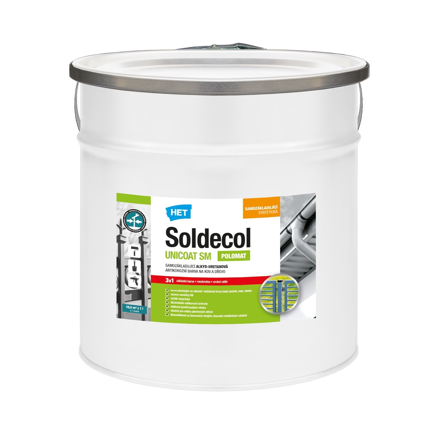 HET Soldecol UNICOAT SM 3v1 rychleschnoucí antikorozní barva na kov a dřevo 5 l