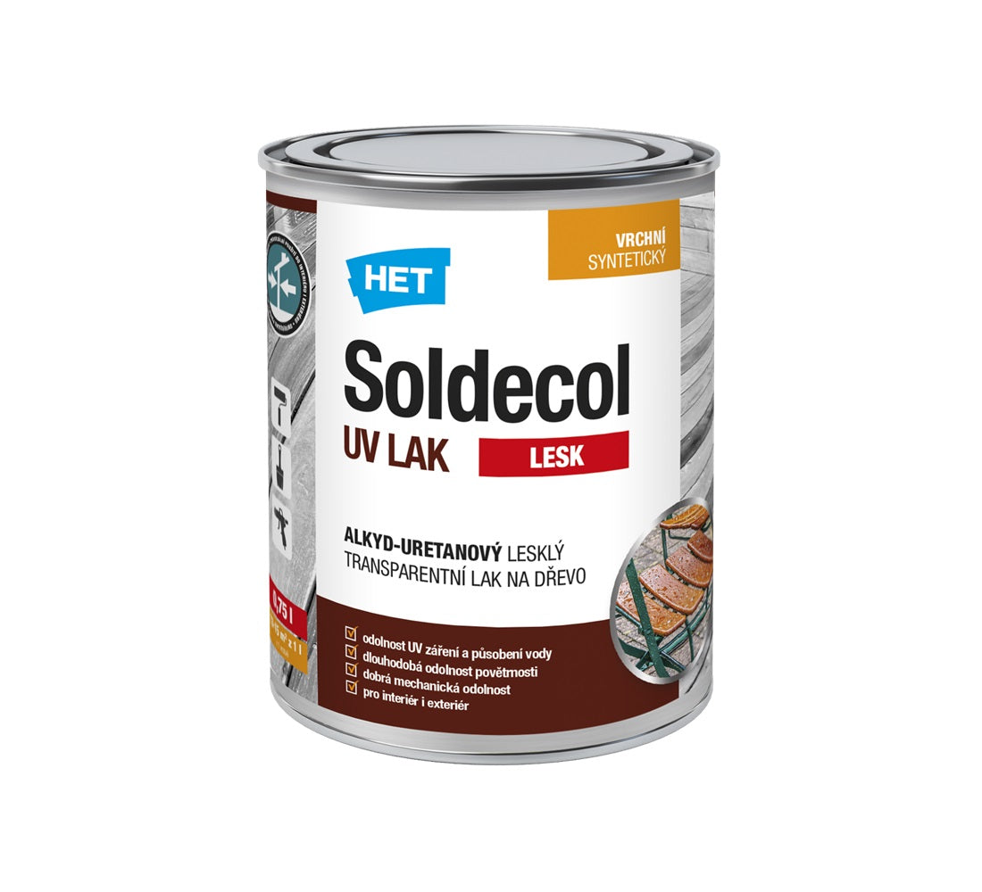 HET Soldecol UV LAK LESK alkyd-uretanový lesklý bezbarvý lak na dřevo