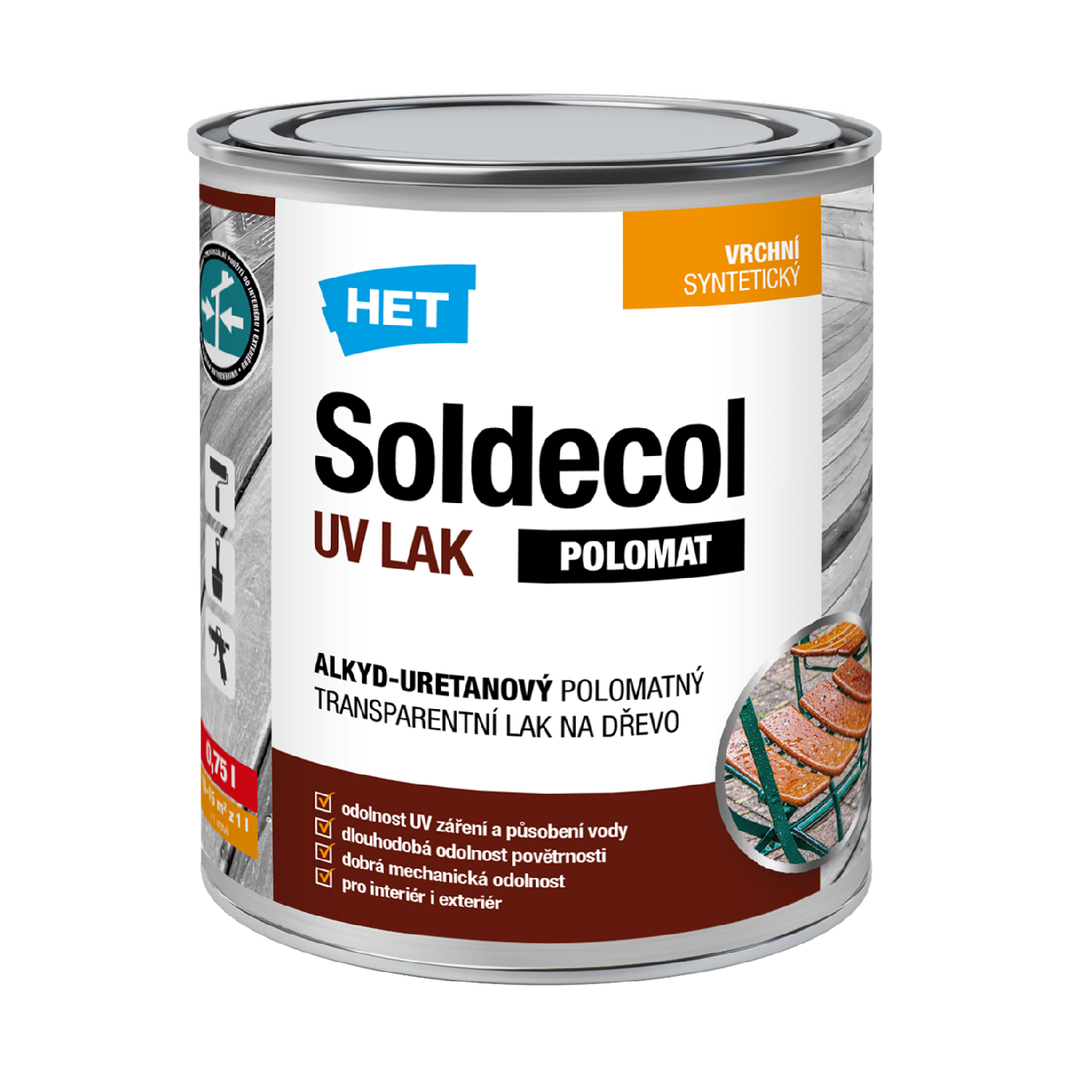 HET Soldecol UV LAK POLOMAT alkyd-uretanový polomatný transparentní lak na dřevo 0,75 l