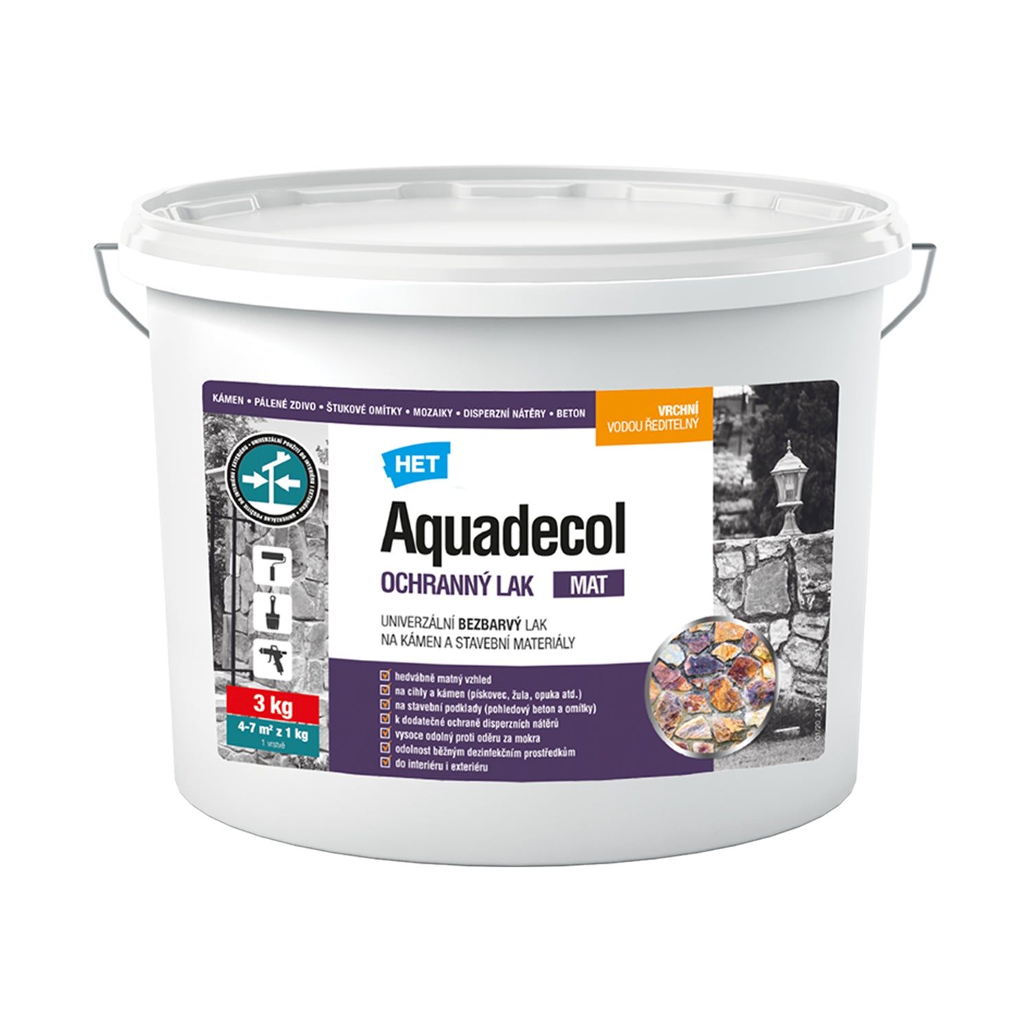 HET Aquadecol OCHRANNÝ LAK akrylátový bezbarvý lak na kámen a stavební materiály 3 kg