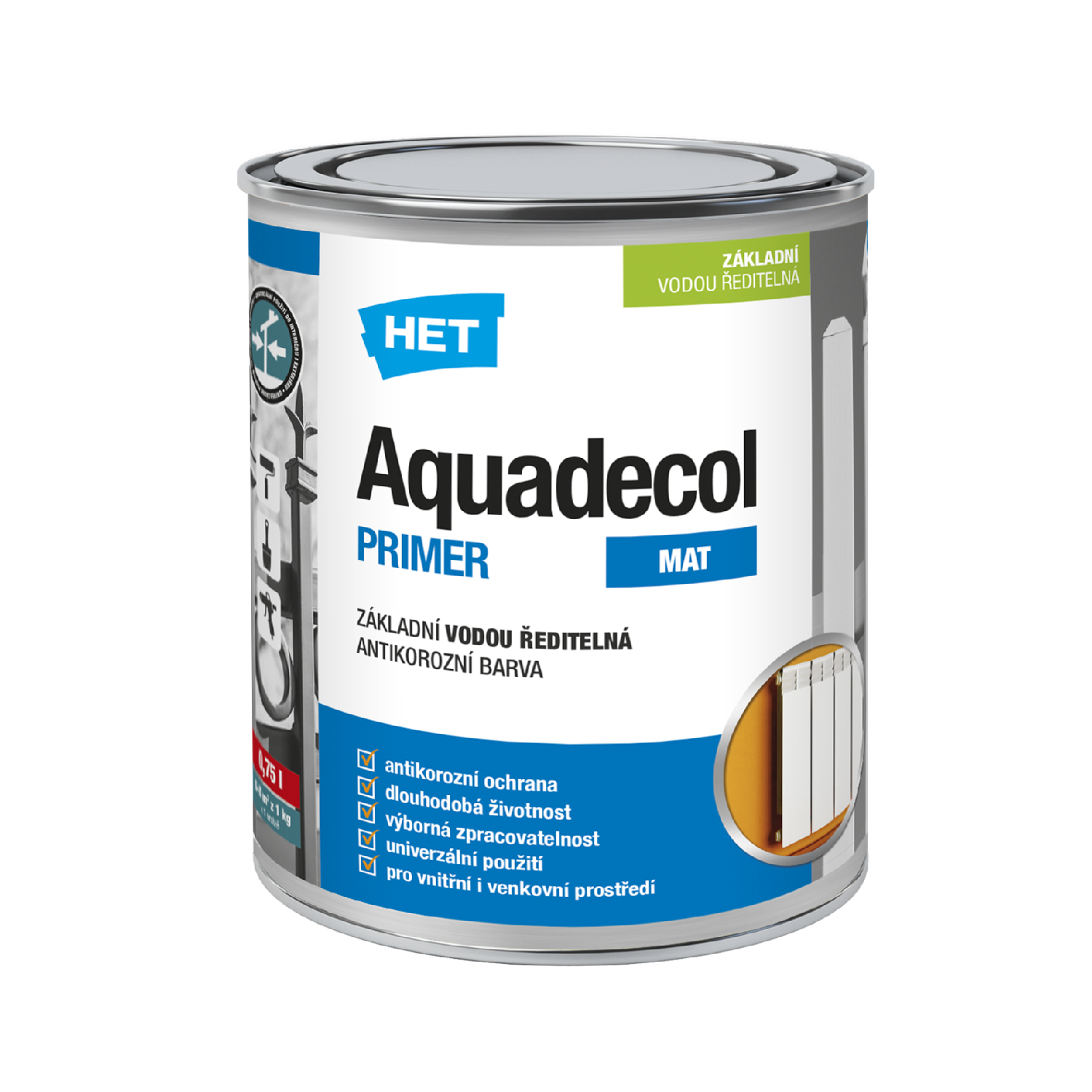 HET Aquadecol PRIMER základní vodou ředitelná antikorozní barva na kov 0,75 kg