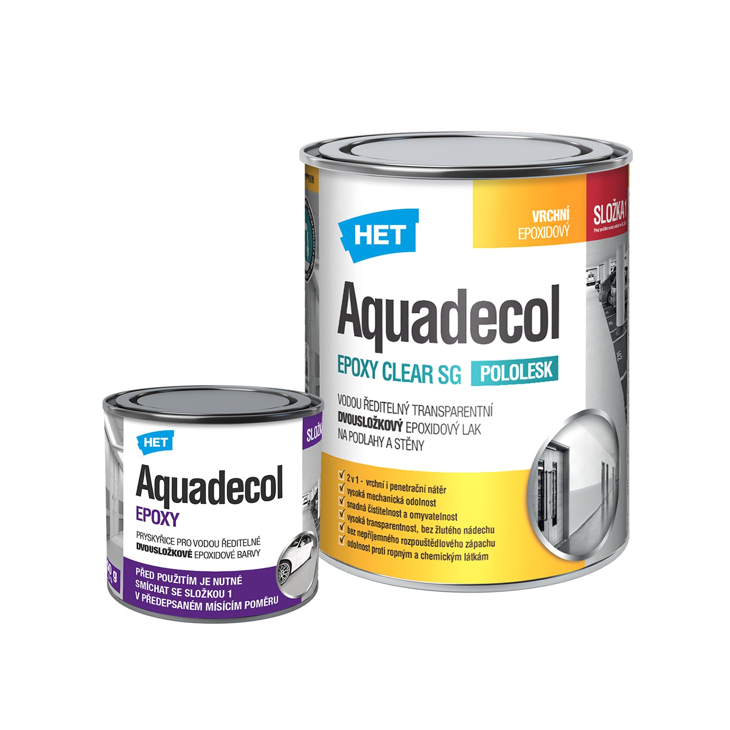 HET Aquadecol EPOXY CLEAR SG transparentní 2K pololesklý epoxidový lak na podlahy a stěny_0.55 kg + 0.15 kg (lak + tvrdidlo)