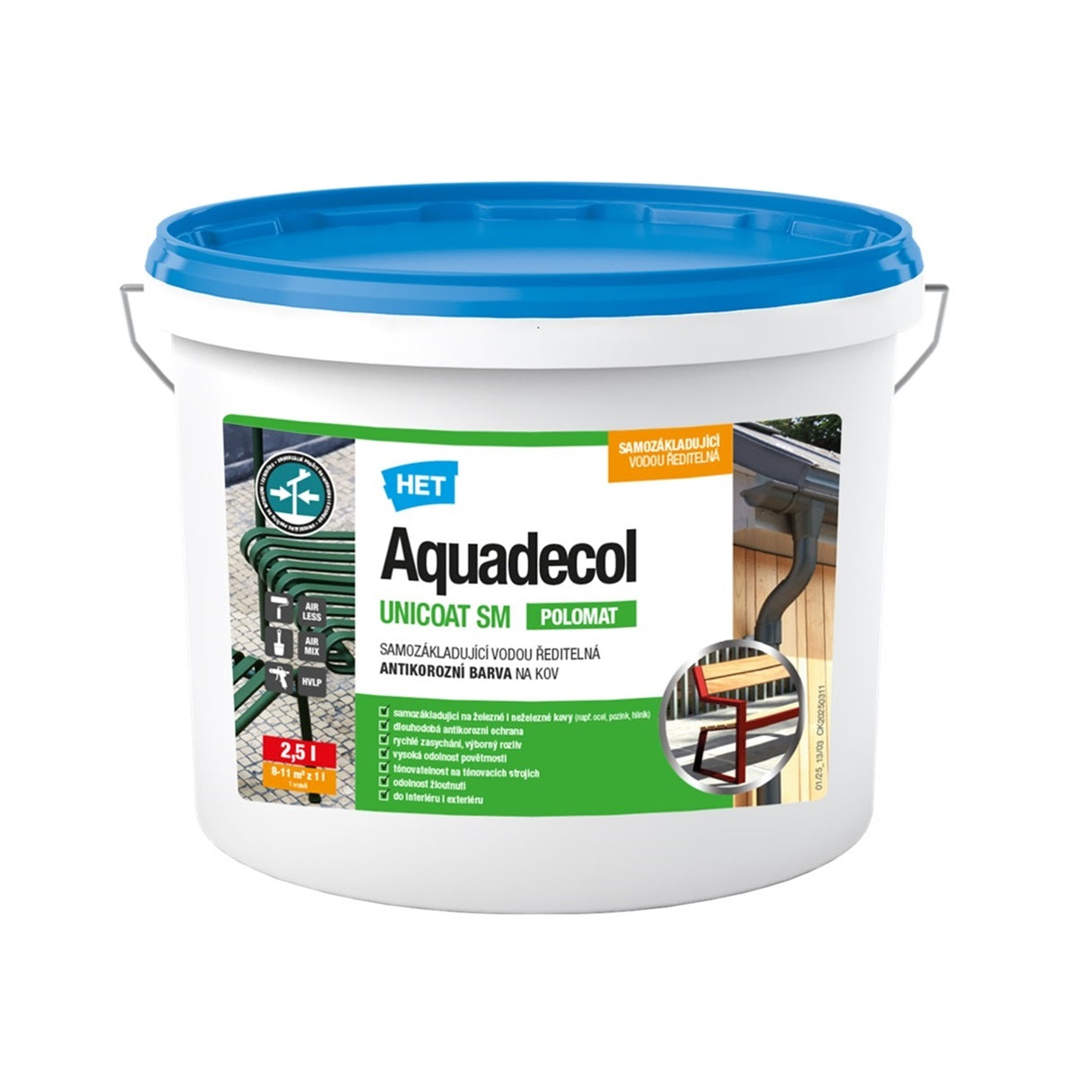 HET Aquadecol UNICOAT SM samozákladující univerzální vodou ředitelná polomatná barva na kov a dřevo 2,5 l