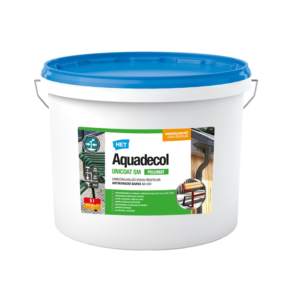 HET Aquadecol UNICOAT SM samozákladující univerzální vodou ředitelná polomatná barva na kov a dřevo 5 l