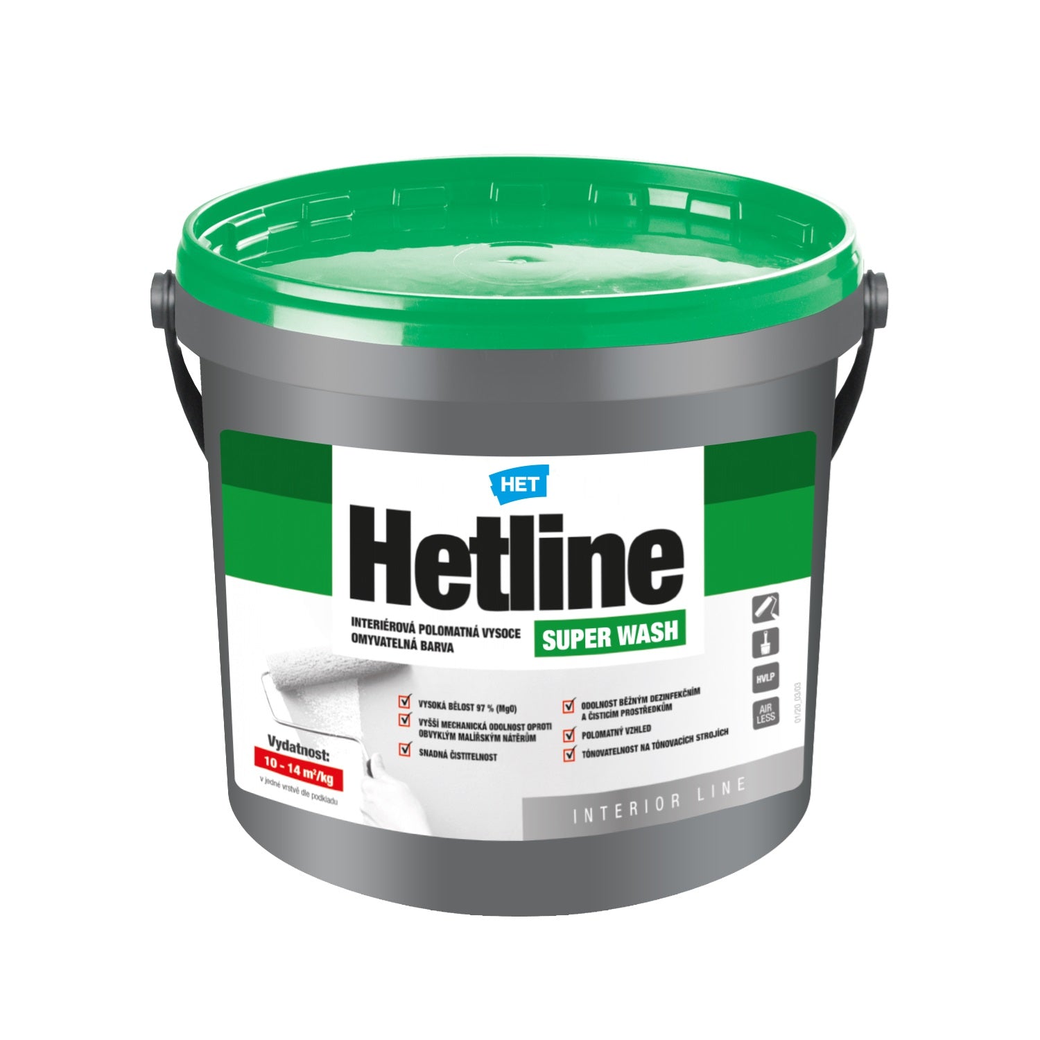 HET Hetline SUPER WASH bílá interiérová akrylátová omyvatelná barva na zeď 1 kg