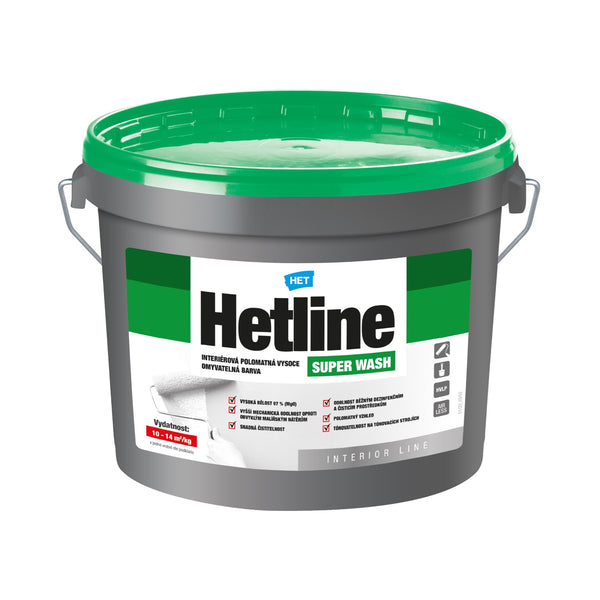 HET Hetline SUPER WASH bílá interiérová akrylátová omyvatelná barva na zeď 5 kg