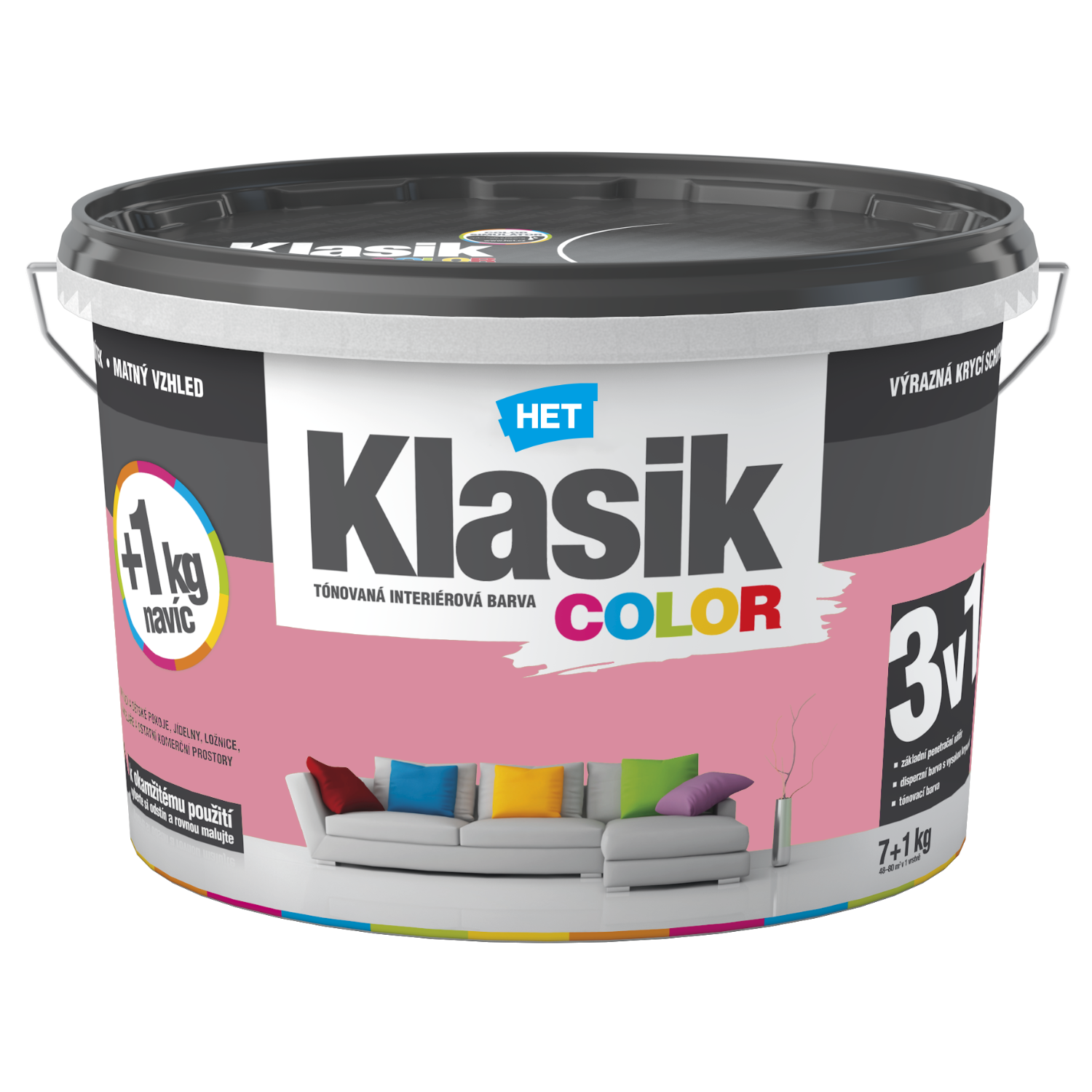 HET Klasik COLOR pastelová interiérová akrylátová otěruvzdorná barva na zeď