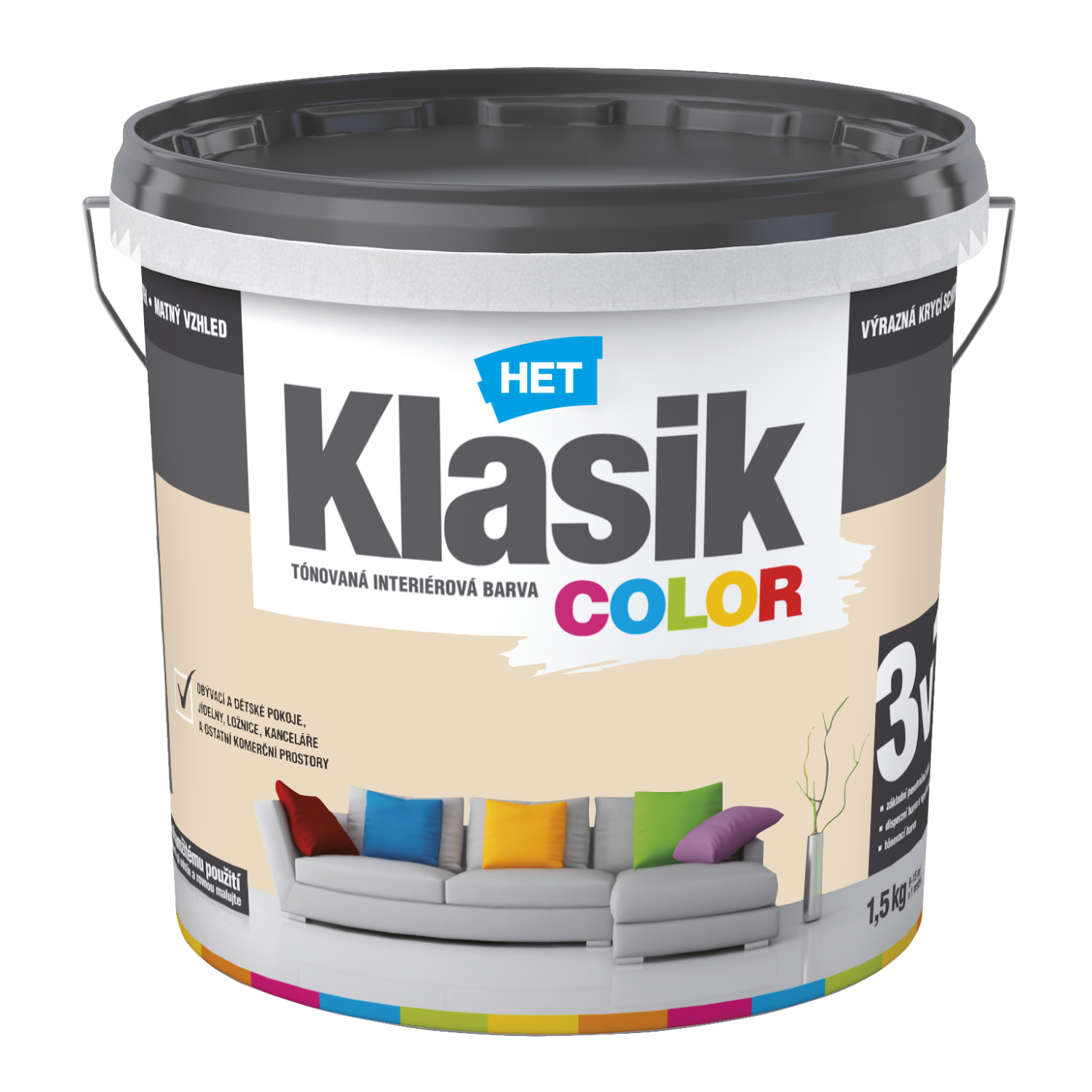 HET Klasik COLOR pastelová interiérová akrylátová otěruvzdorná barva na zeď 1,5 kg, KC0217 - béžový kávový