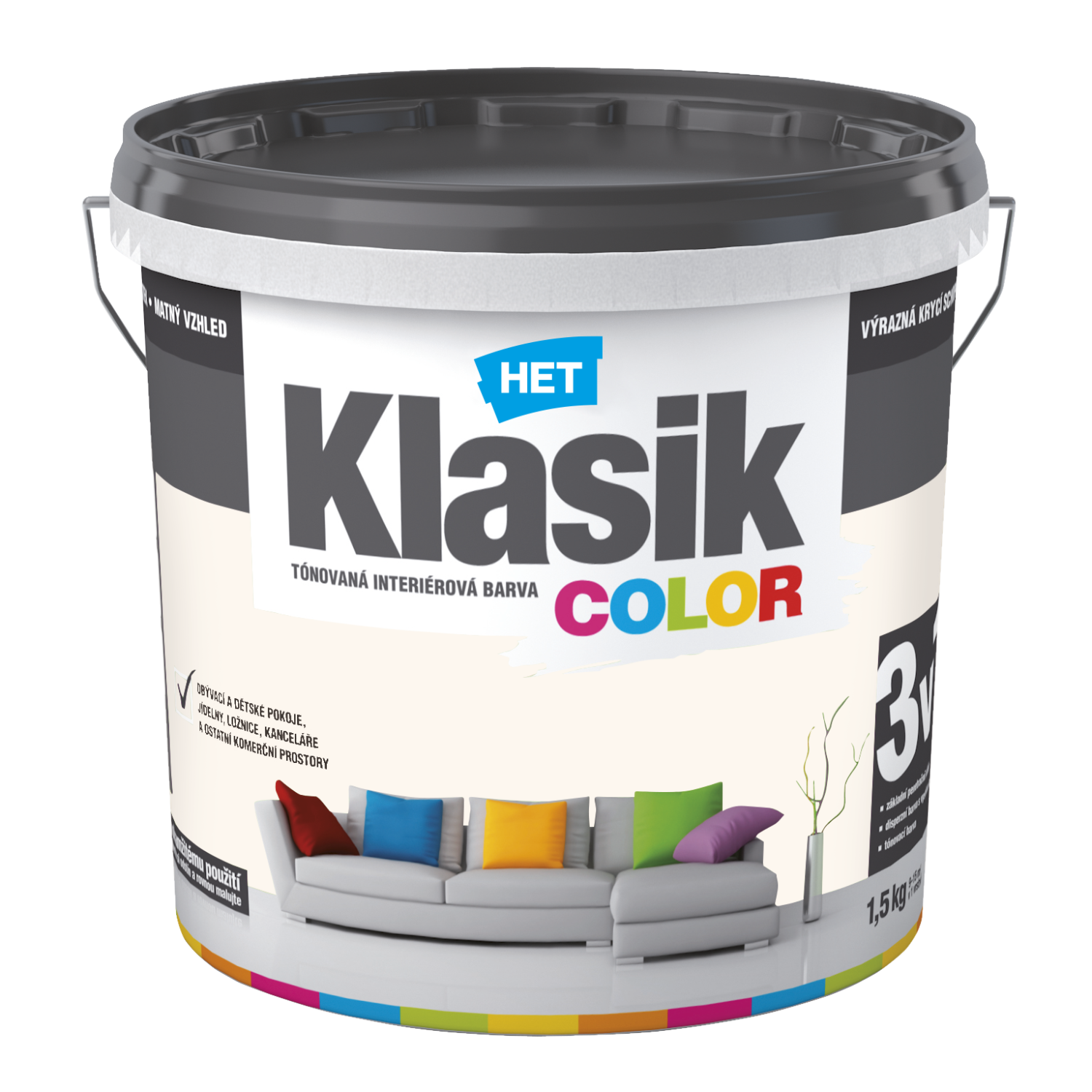 HET Klasik COLOR pastelová interiérová akrylátová otěruvzdorná barva na zeď 1,5 kg, KC0228 - béžový mandlový