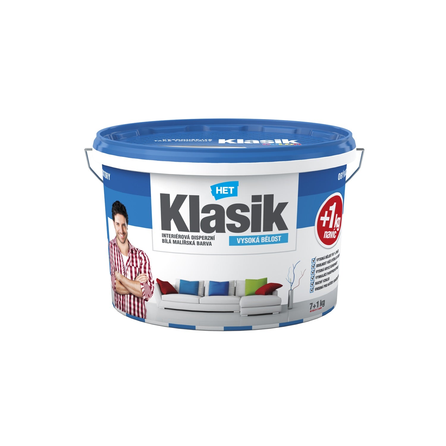 HET Klasik bílá malířská akrylátová barva na zeď 7 + 1 kg zdarma