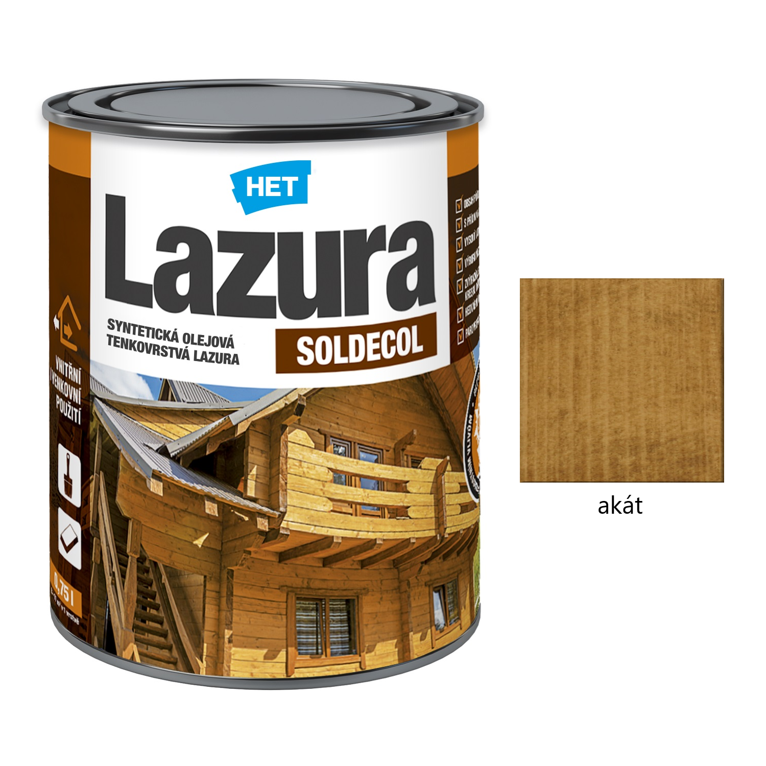 HET SOLDECOL Lazura syntetická olejová tenkovrstvá lazura na dřevo - akát 22