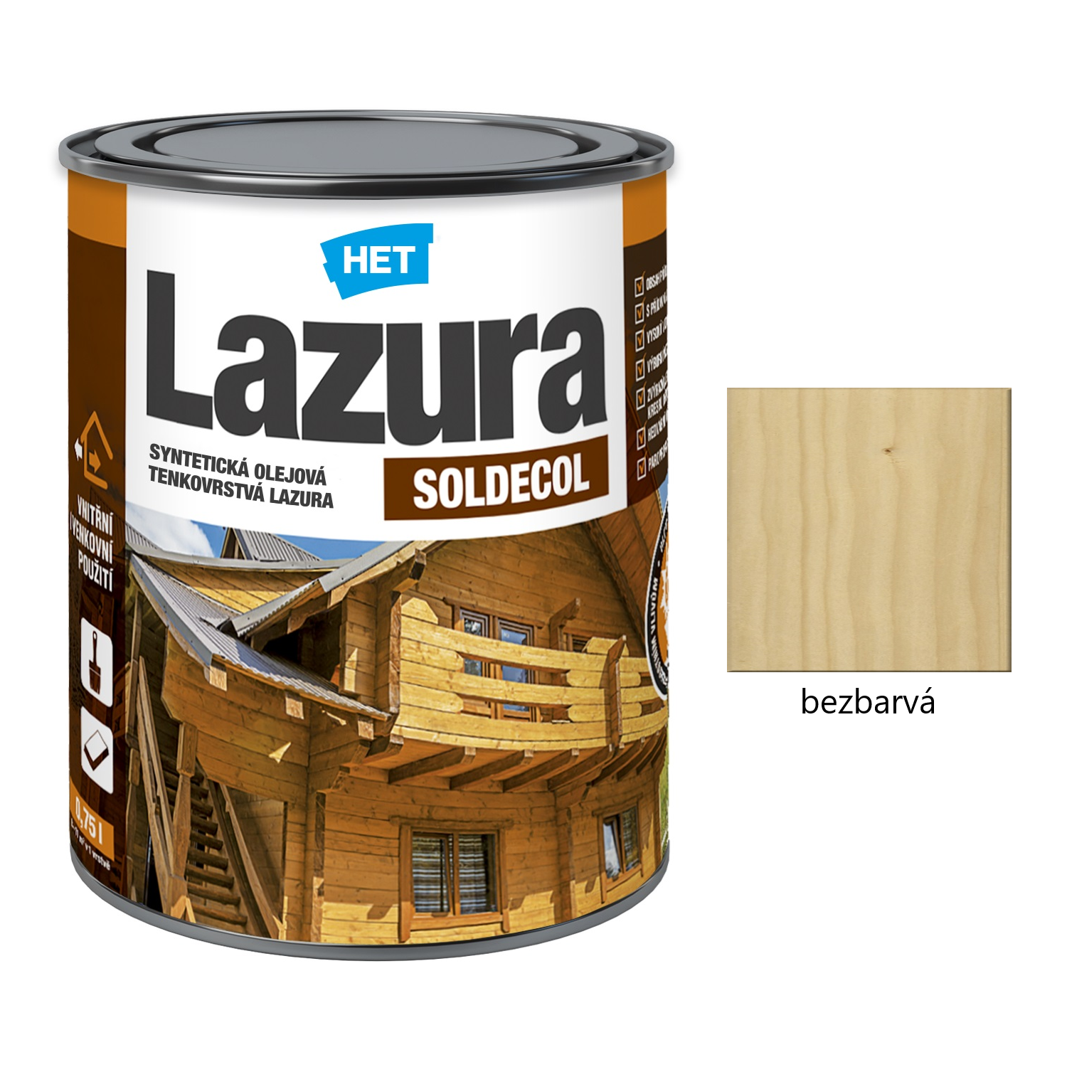 HET SOLDECOL Lazura syntetická olejová tenkovrstvá lazura na dřevo - bezbarvá 00