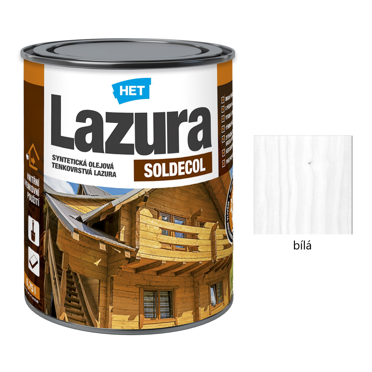 HET SOLDECOL Lazura syntetická olejová tenkovrstvá lazura na dřevo - bílá 10
