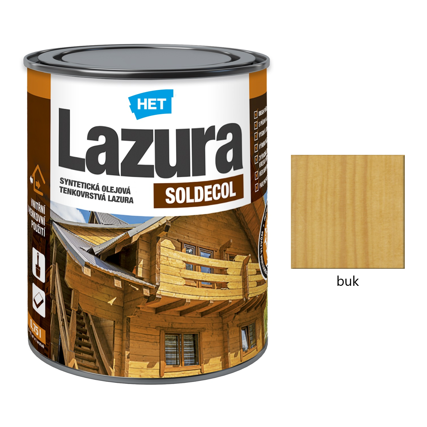 HET SOLDECOL Lazura syntetická olejová tenkovrstvá lazura na dřevo - buk 20