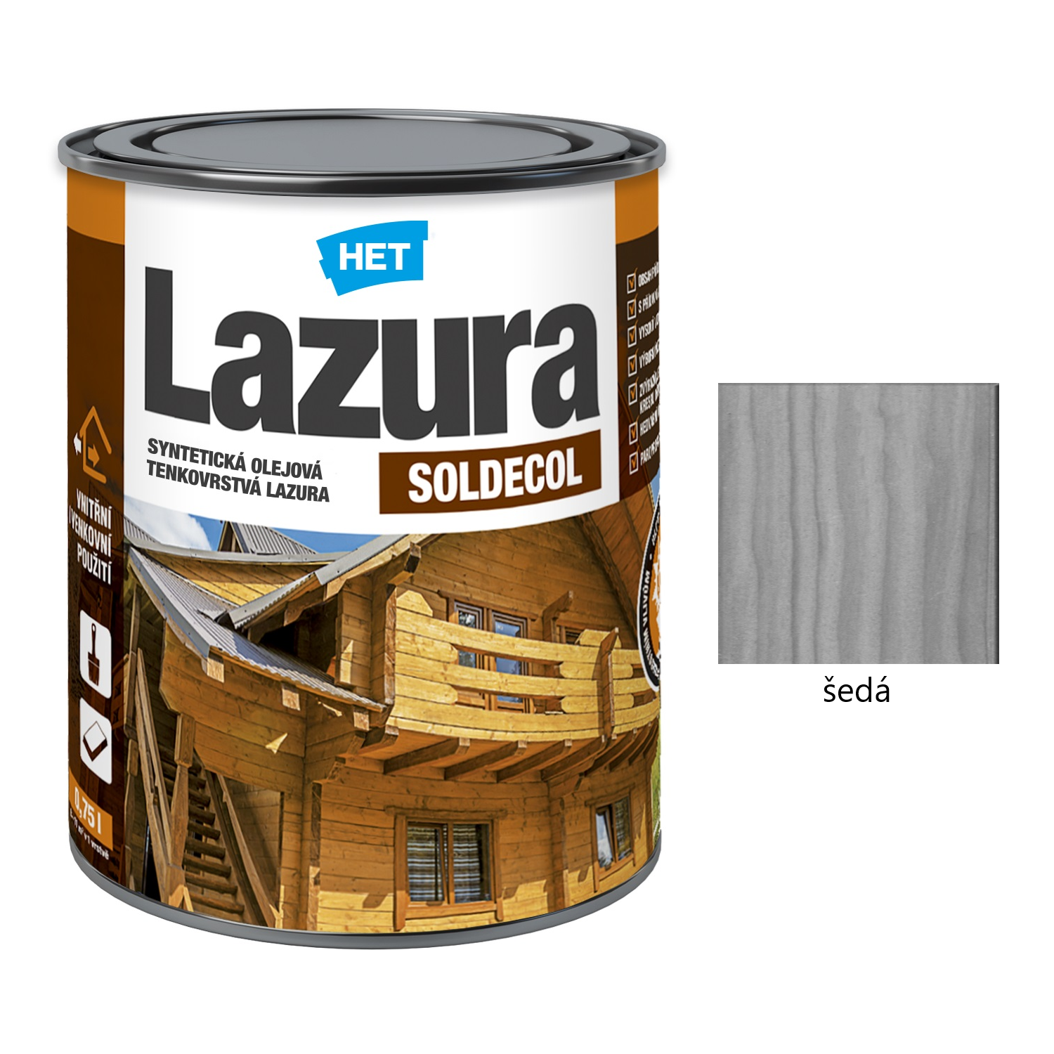 HET SOLDECOL Lazura syntetická olejová tenkovrstvá lazura na dřevo - šedá 14