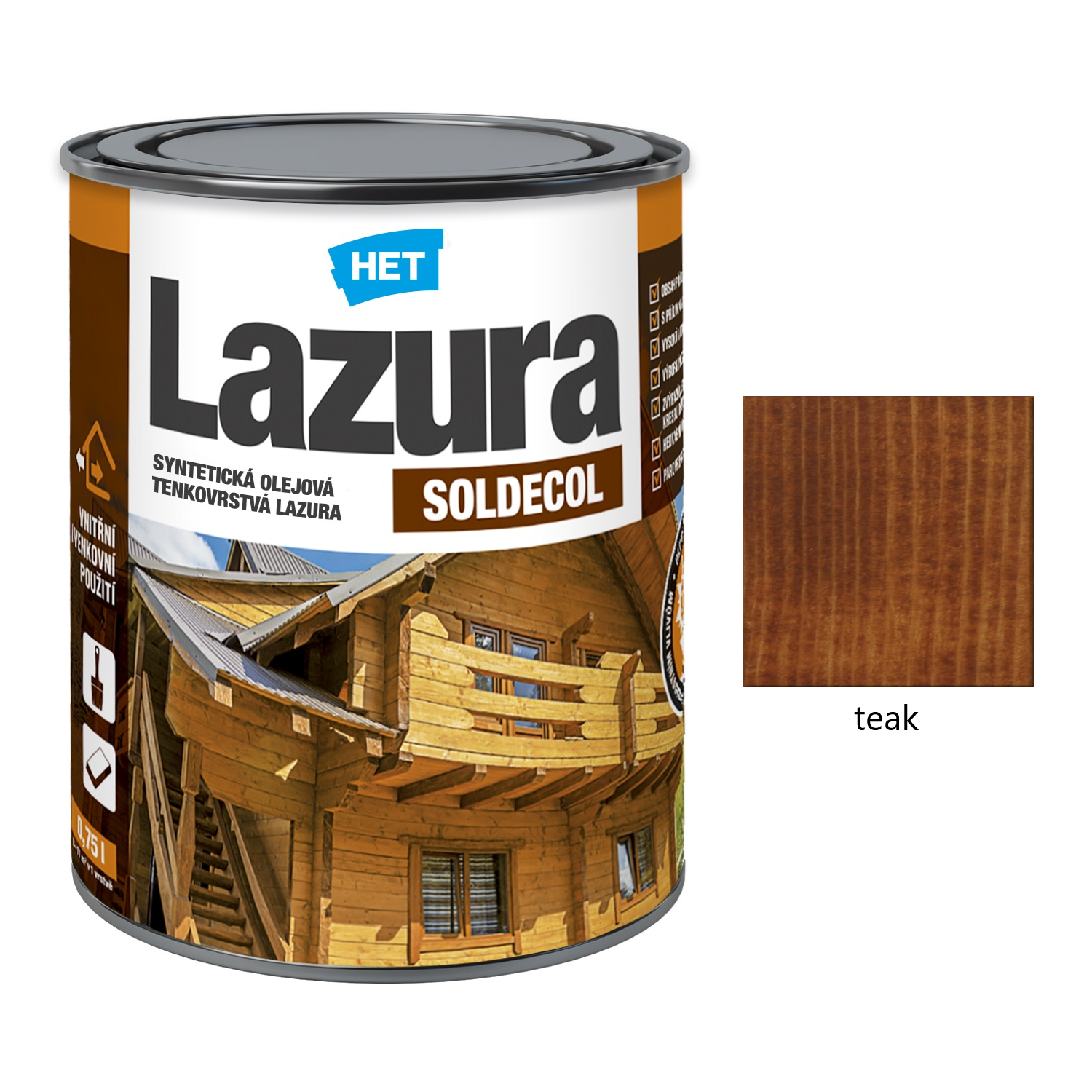 HET SOLDECOL Lazura syntetická olejová tenkovrstvá lazura na dřevo - teak 28