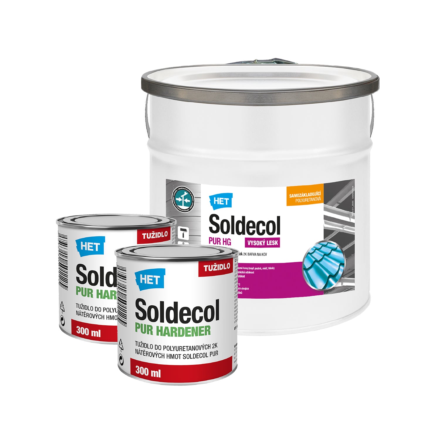 HET Soldecol PUR HG polyuretanová rychleschnoucí barva na kov - 3,1 l (2,5 l + 2 x 300 ml tužidlo)
