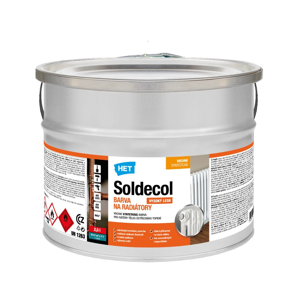 HET Soldecol BARVA NA RADIÁTORY bílá syntetická tepelně odolná barva - 2,5 l