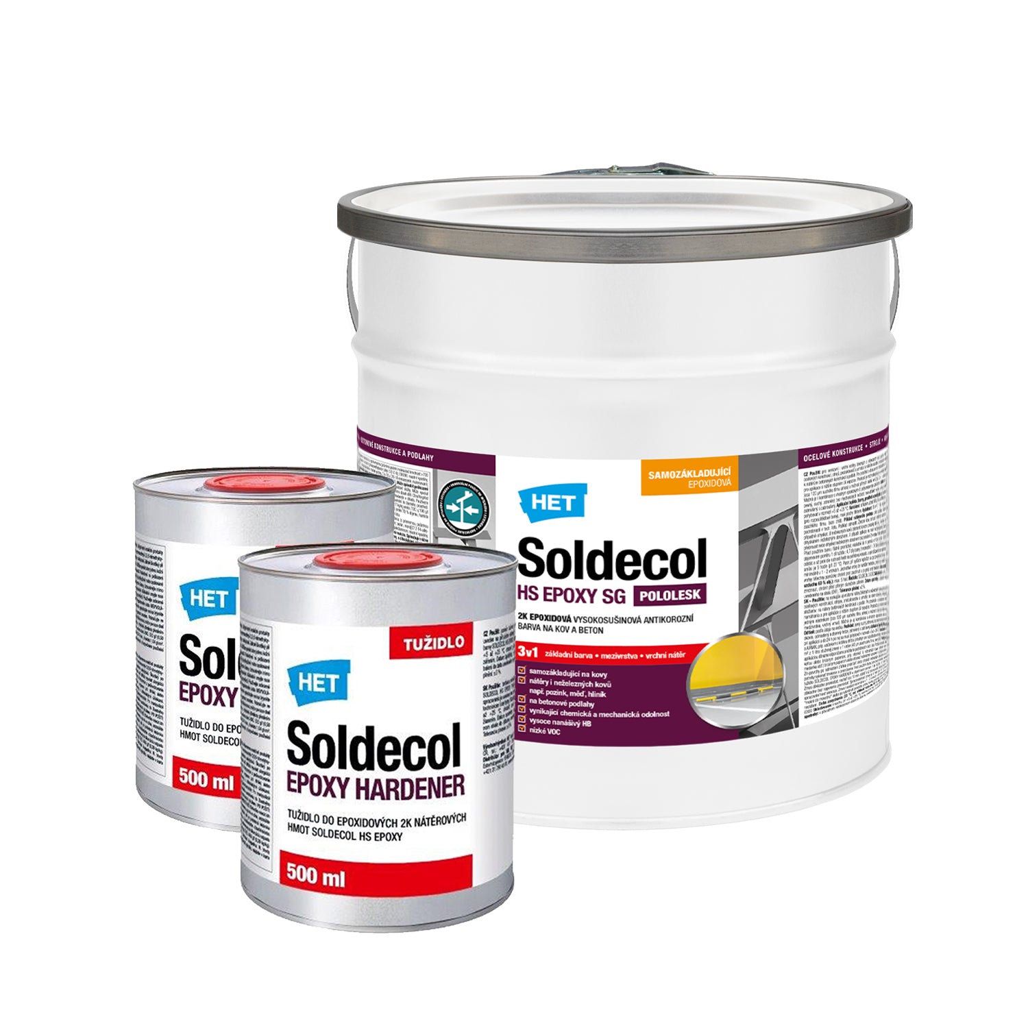 HET Soldecol HS EPOXY SG dvousložková epoxidová antikorozní barva na kov a beton - 6 l (5 l + 2 x 500 ml tužidlo)