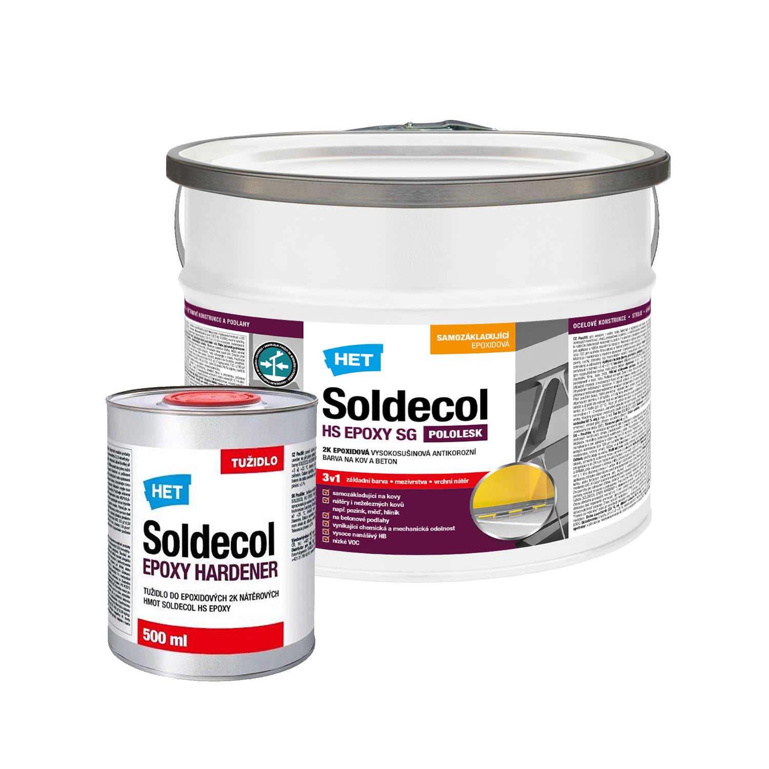 HET Soldecol HS EPOXY SG dvousložková epoxidová antikorozní barva na kov a beton - 3 l (2.5 l + 500 ml tužidlo)