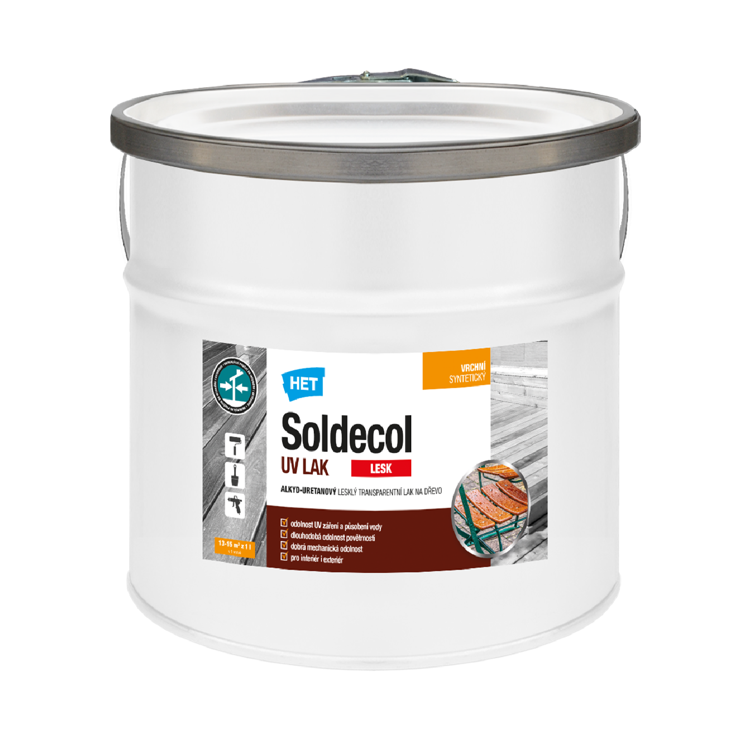 HET Soldecol UV LAK LESK alkyd-uretanový lesklý bezbarvý lak na dřevo 2,5 l