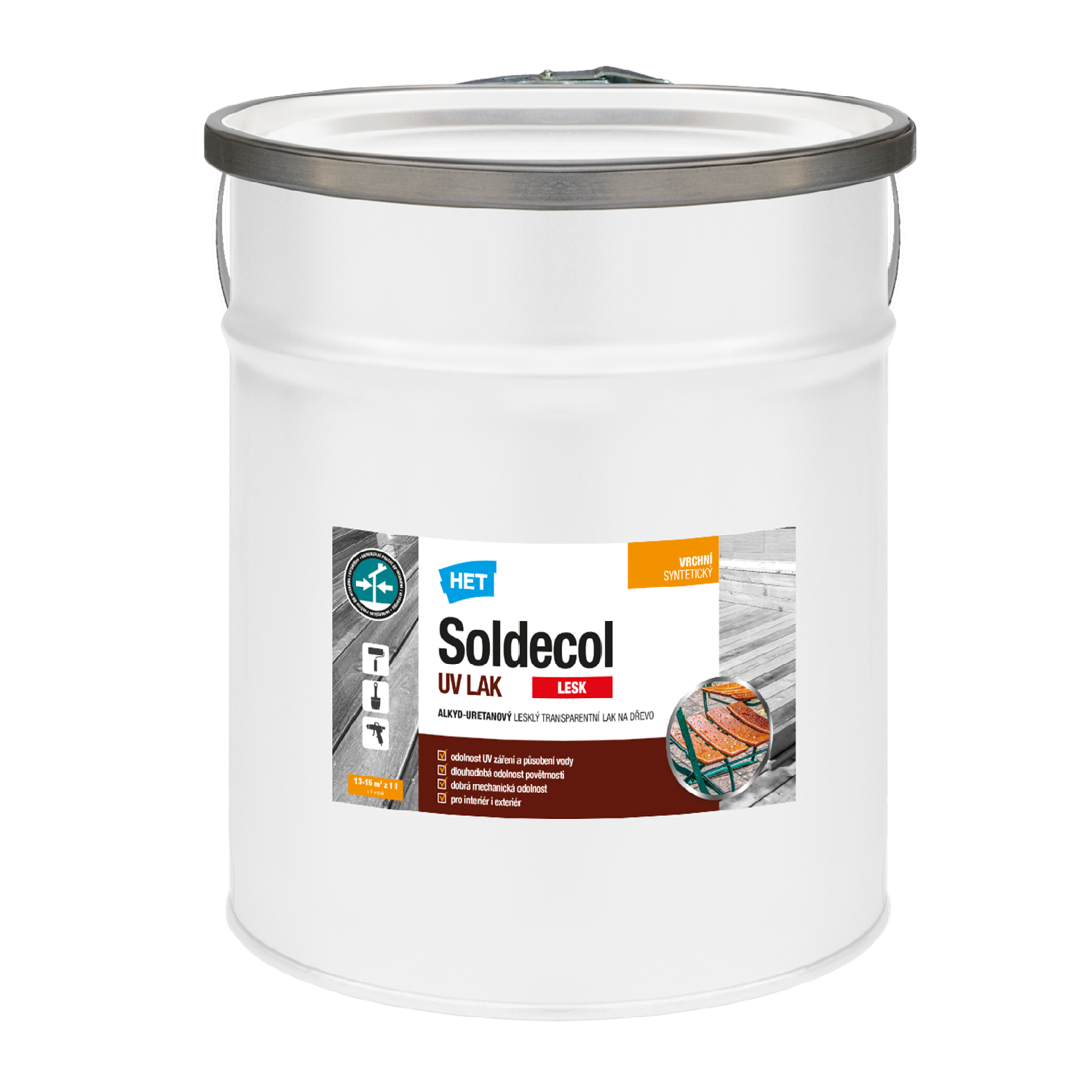 HET Soldecol UV LAK LESK alkyd-uretanový lesklý bezbarvý lak na dřevo 5 l