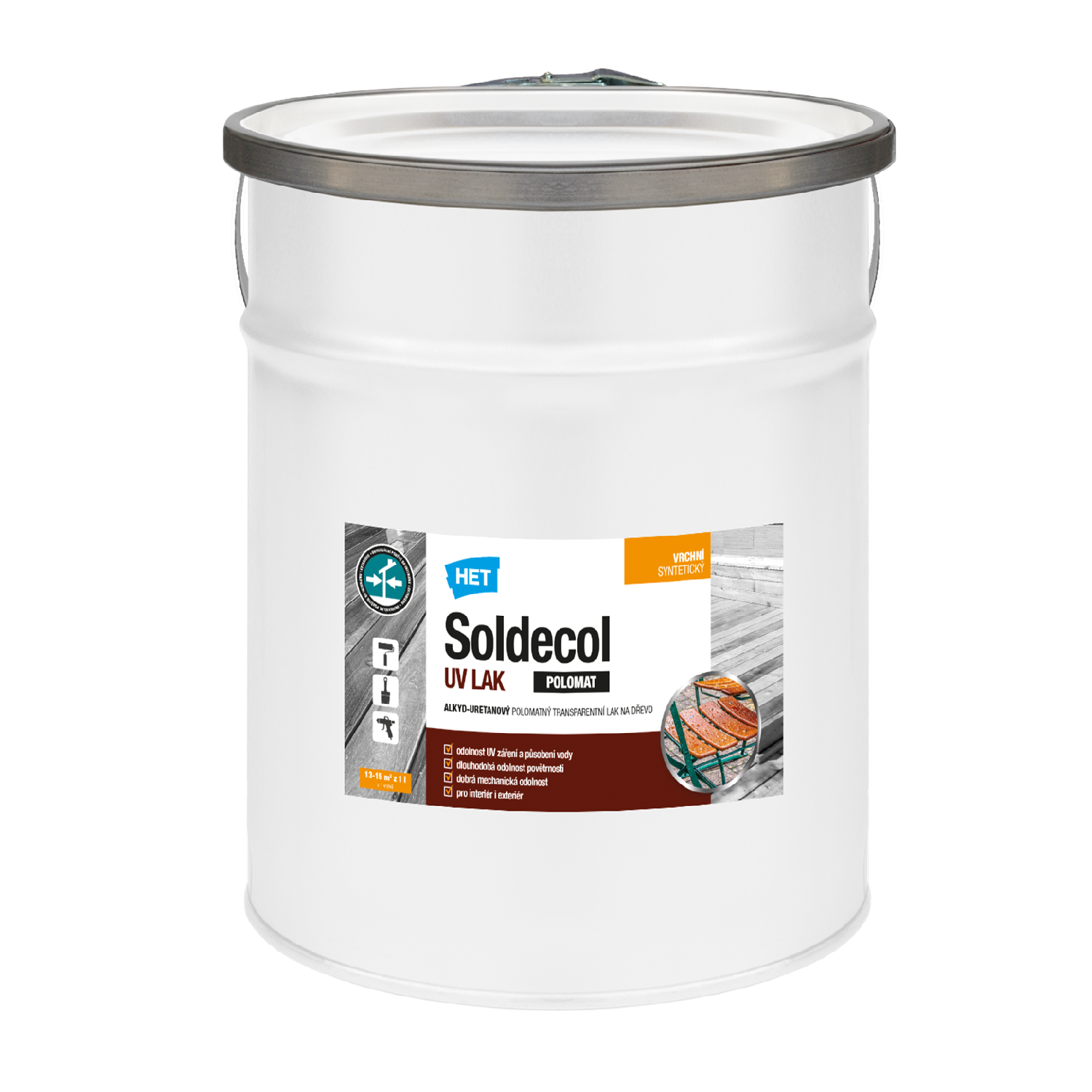 HET Soldecol UV LAK POLOMAT alkyd-uretanový polomatný bezbarvý lak na dřevo 5 l
