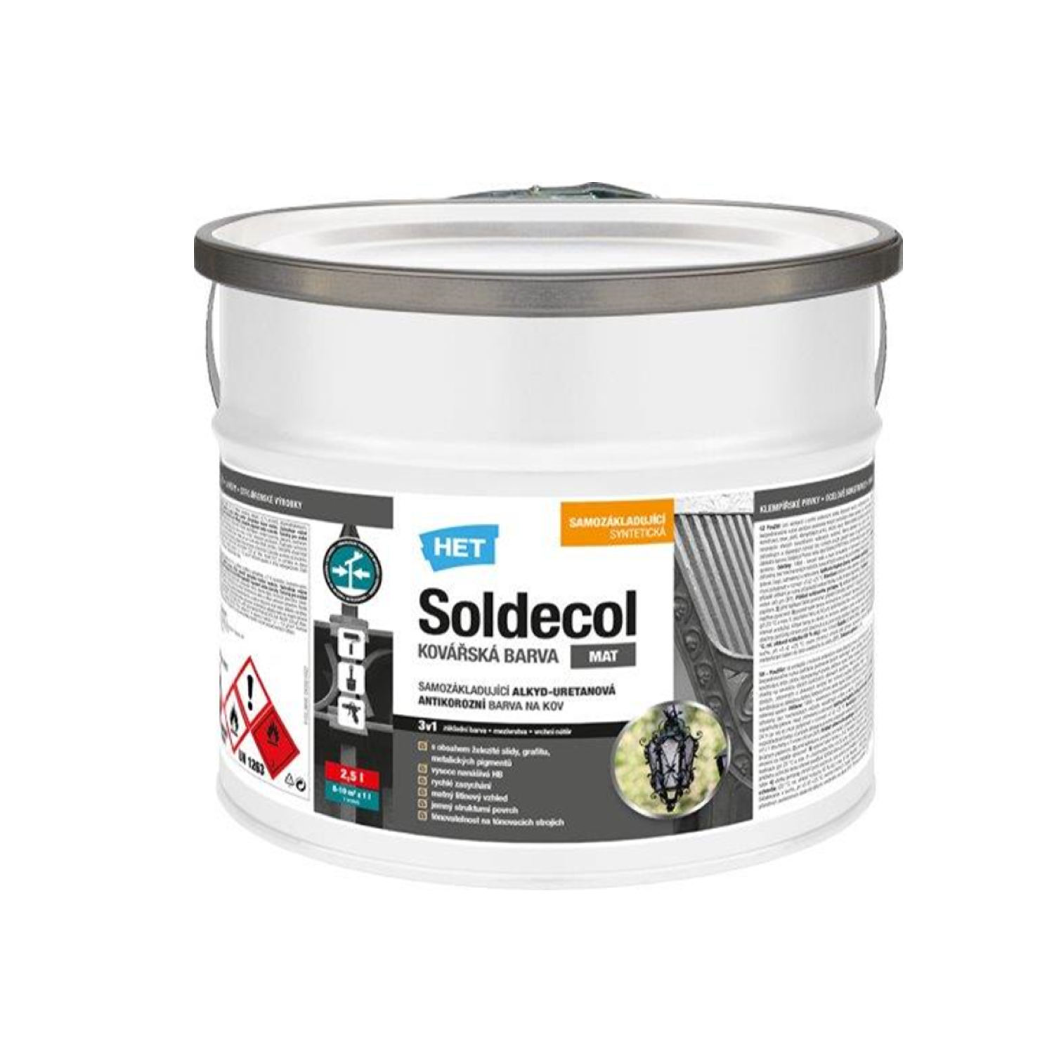 HET Soldecol rychleschnoucí antikorozní kovařská barva na kov 2,5 l