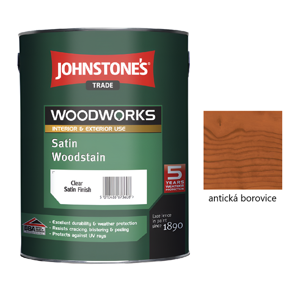 JOHNSTONE'S Satin Woodstain syntetická silnovrstvá lazura na dřevo - antická borovice