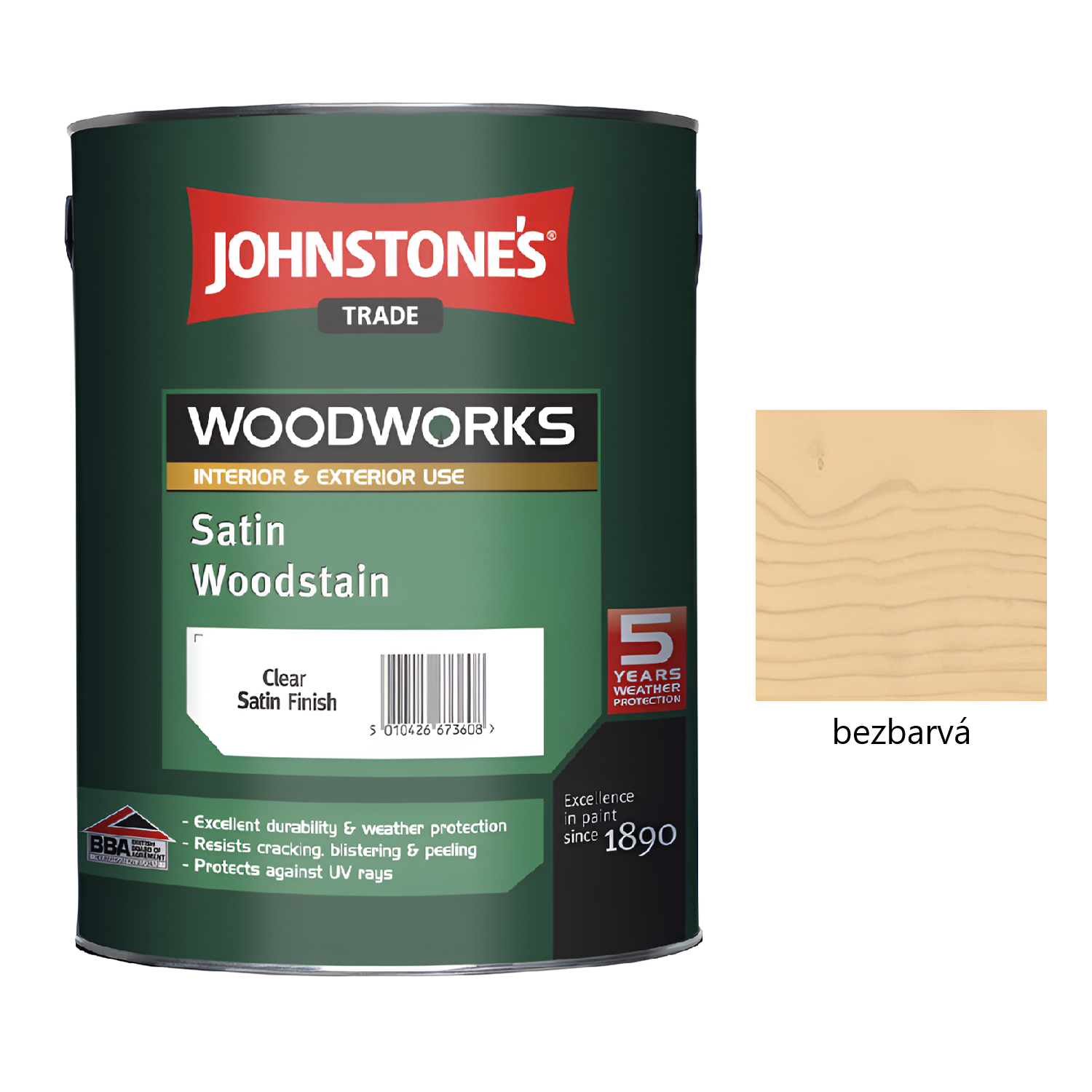 JOHNSTONE'S Satin Woodstain syntetická silnovrstvá lazura na dřevo - bezbarvá