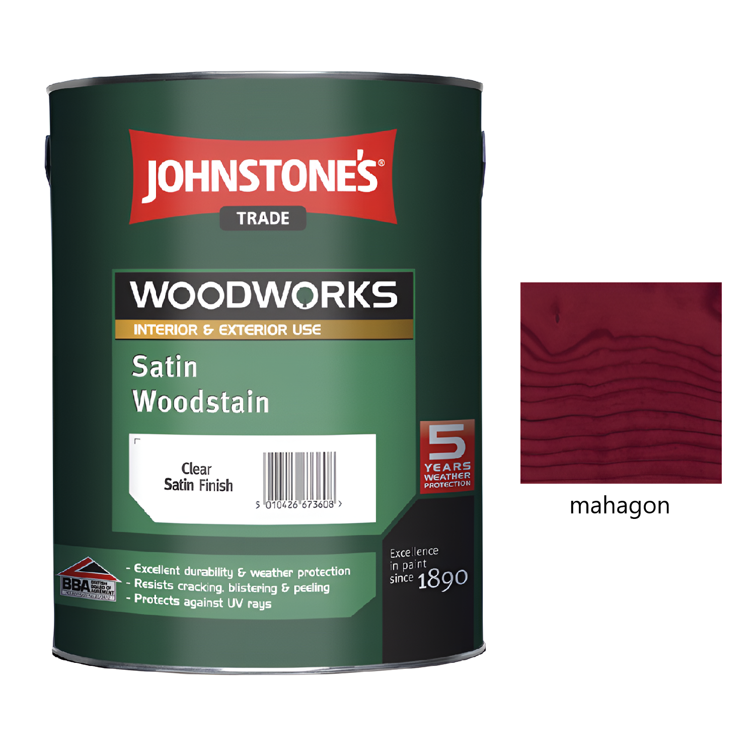 JOHNSTONE'S Satin Woodstain syntetická silnovrstvá lazura na dřevo - mahagon