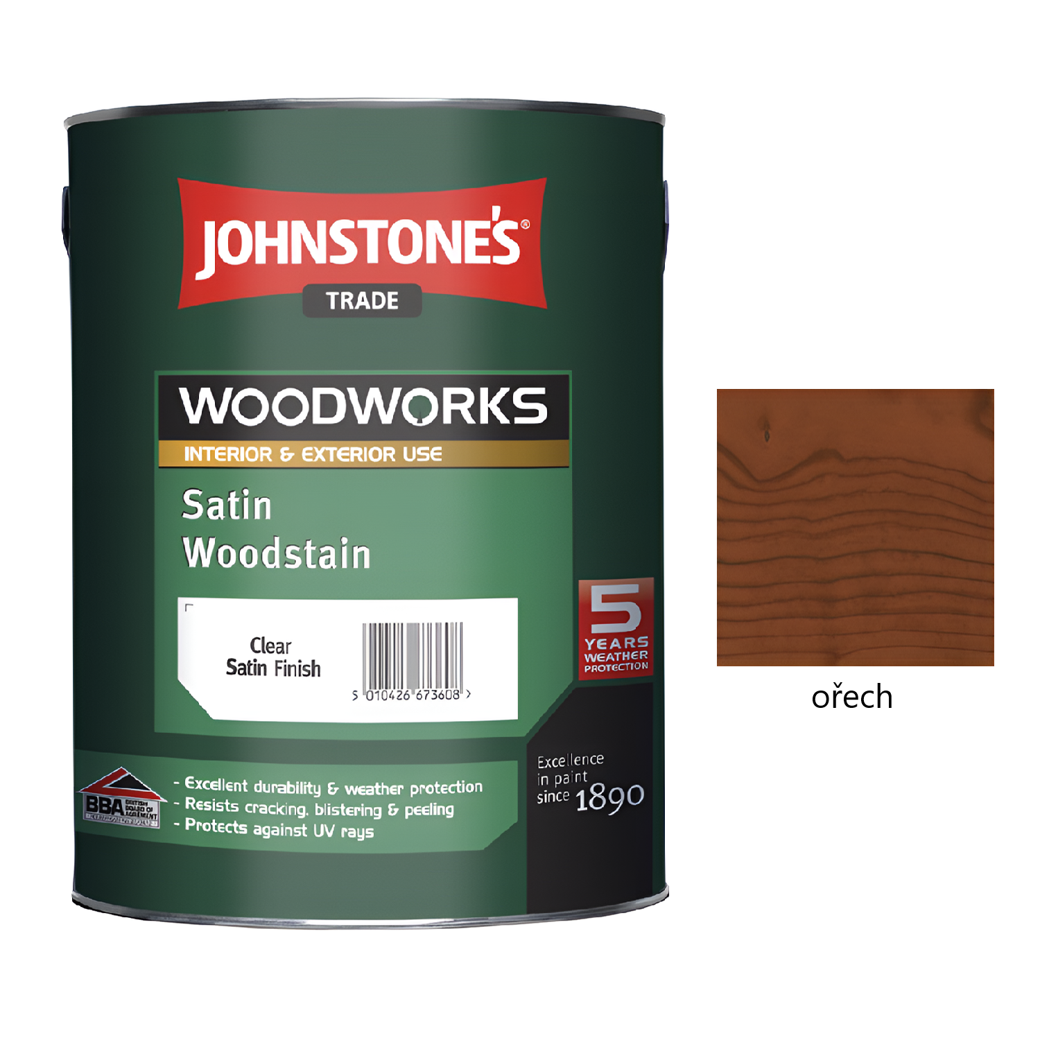 JOHNSTONE'S Satin Woodstain syntetická silnovrstvá lazura na dřevo - ořech