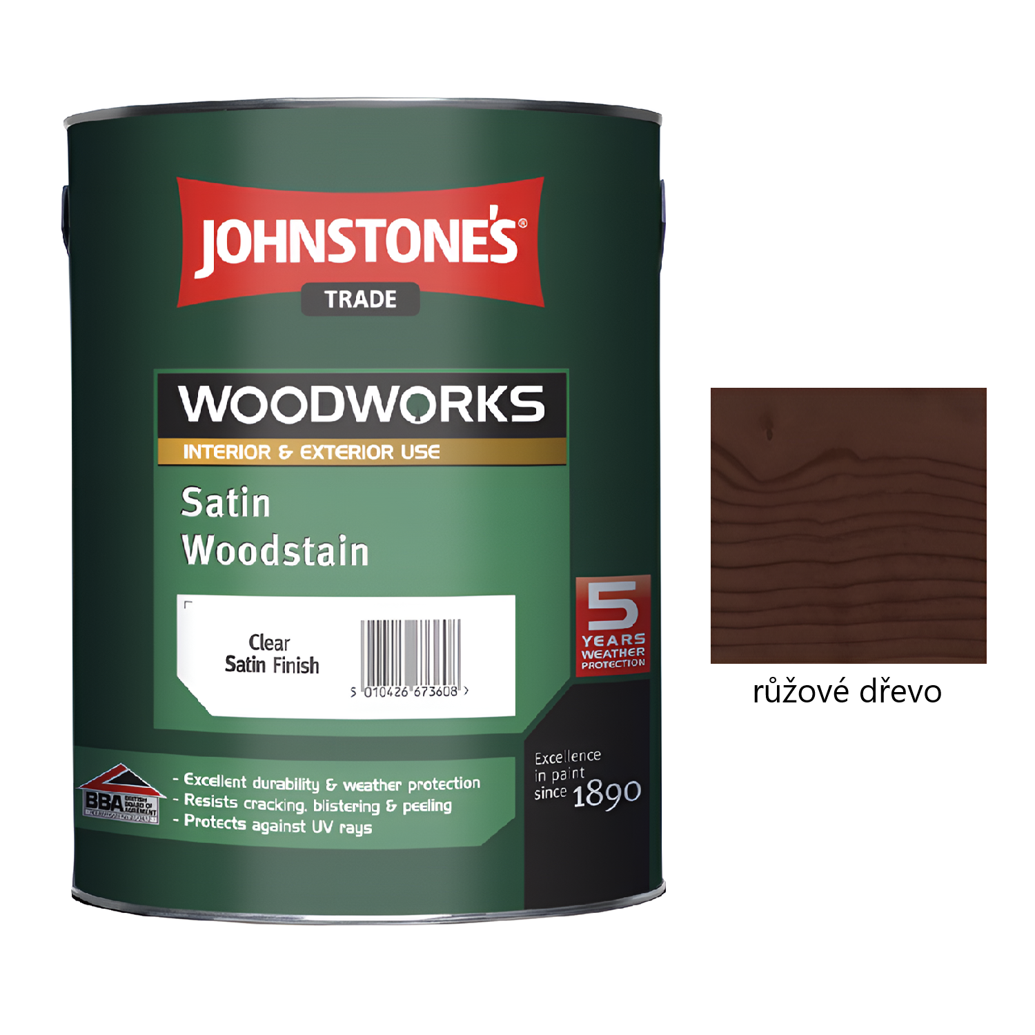 JOHNSTONE'S Satin Woodstain syntetická silnovrstvá lazura na dřevo - růžové dřevo