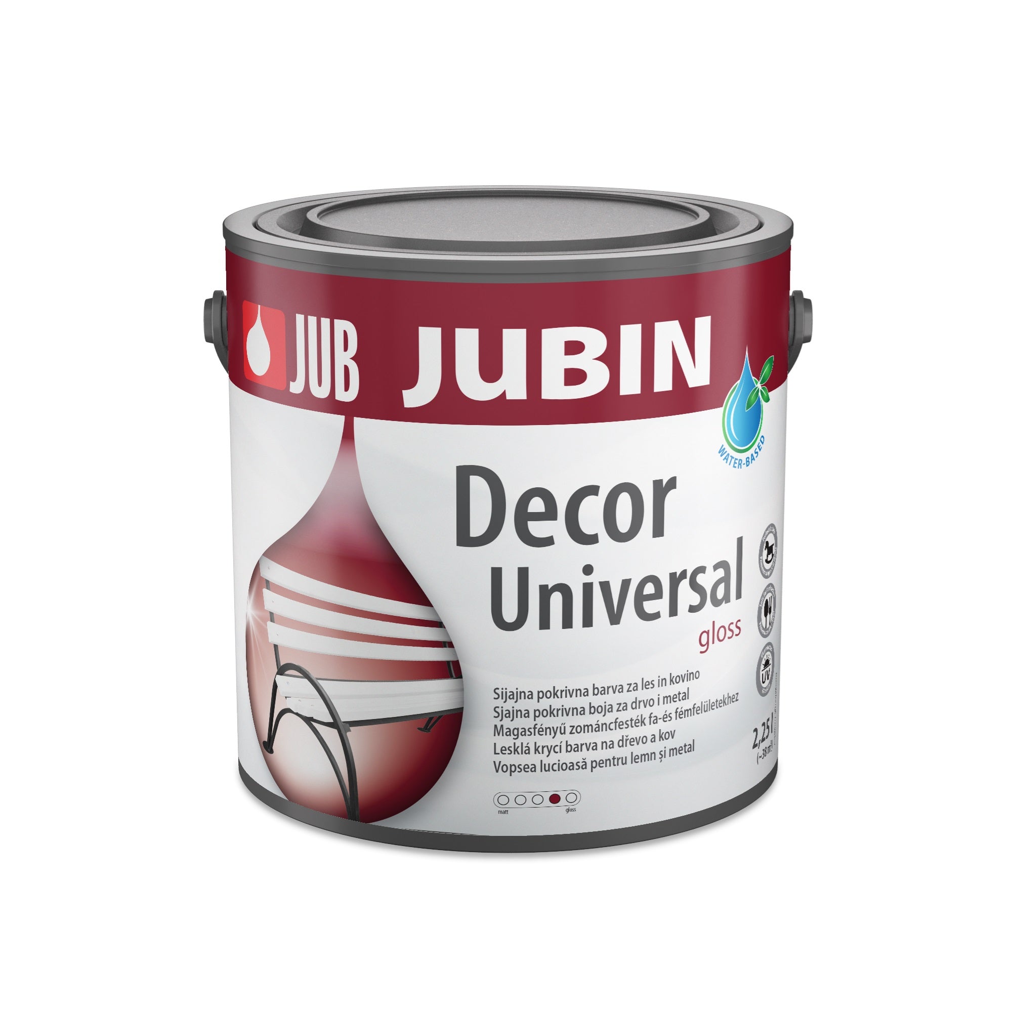 JUB JUBIN Decor Universal Univerzální akrylátová krycí barva na dřevo a kov gloss 2,25 l